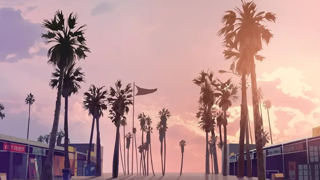 Palm tree-lined street in Los Santos inspired by Venice Beach in GTA V