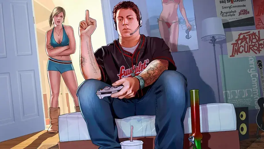 Jimmy De Santa playing video games in Grand Theft Auto V