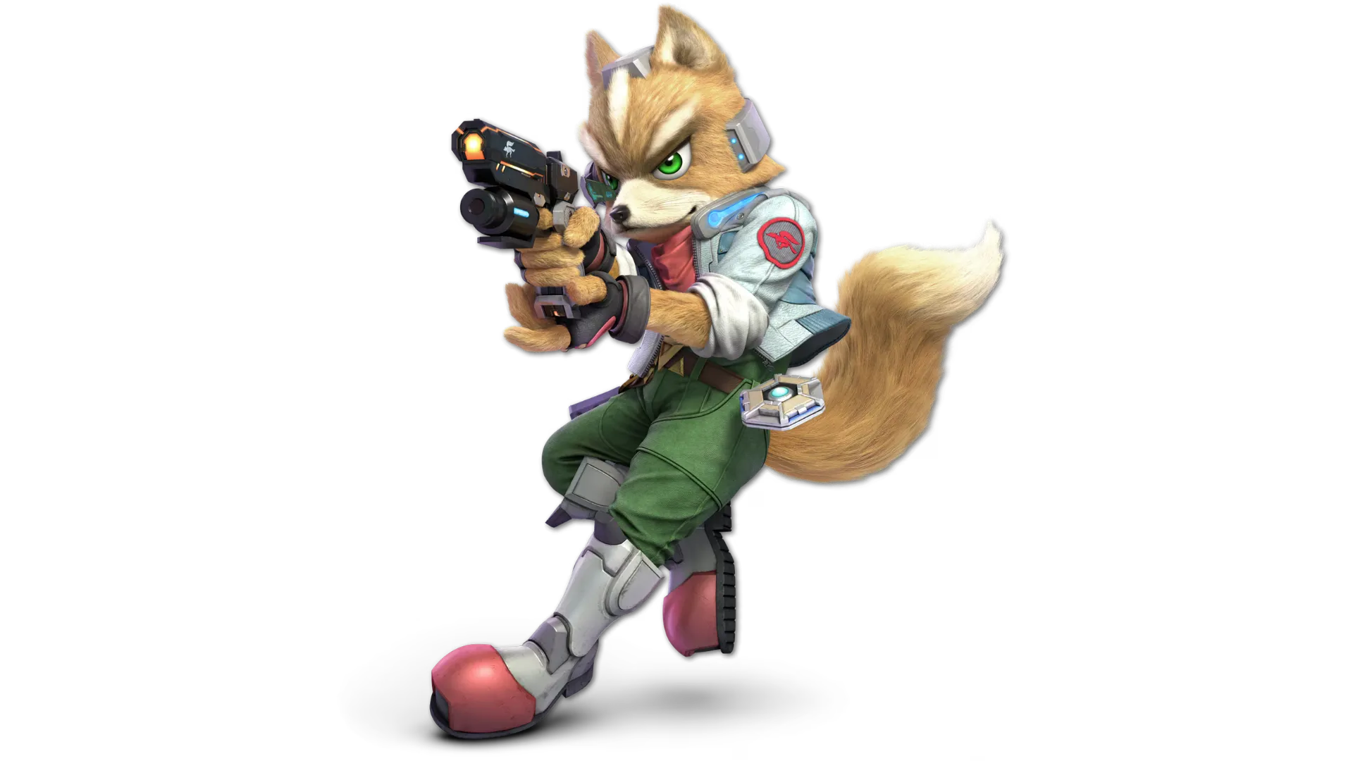 Fox McCloud aiming his blaster in Super Smash Bros. Ultimate.