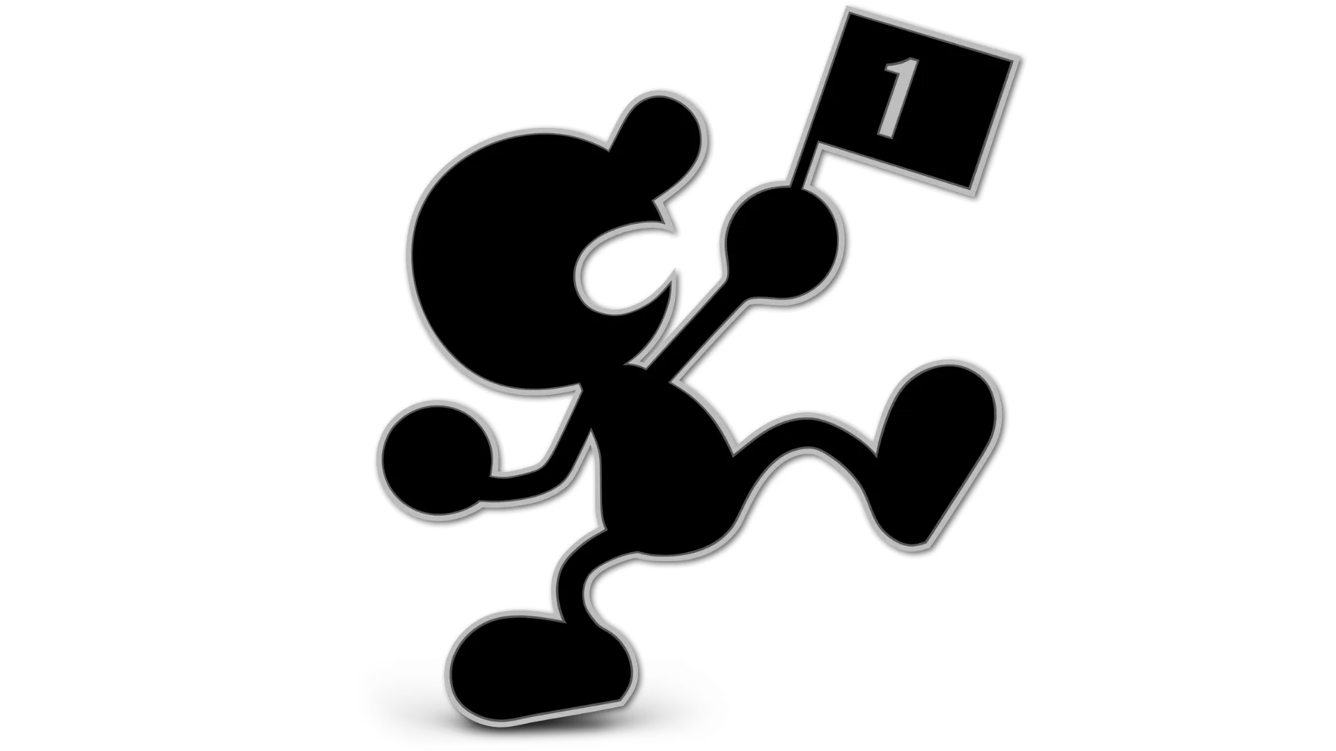 Mr. Game & Watch holding a number one flag in Super Smash Bros. Ultimate.