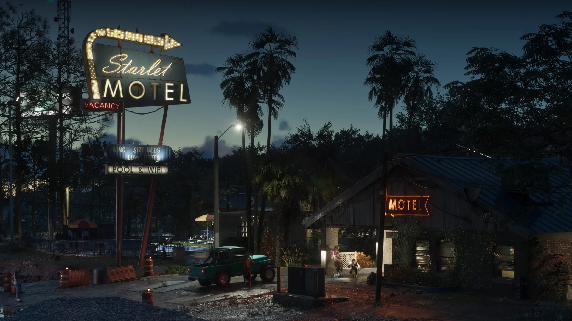 The Starlet Motel sign lit up at night in Grand Theft Auto VI.
