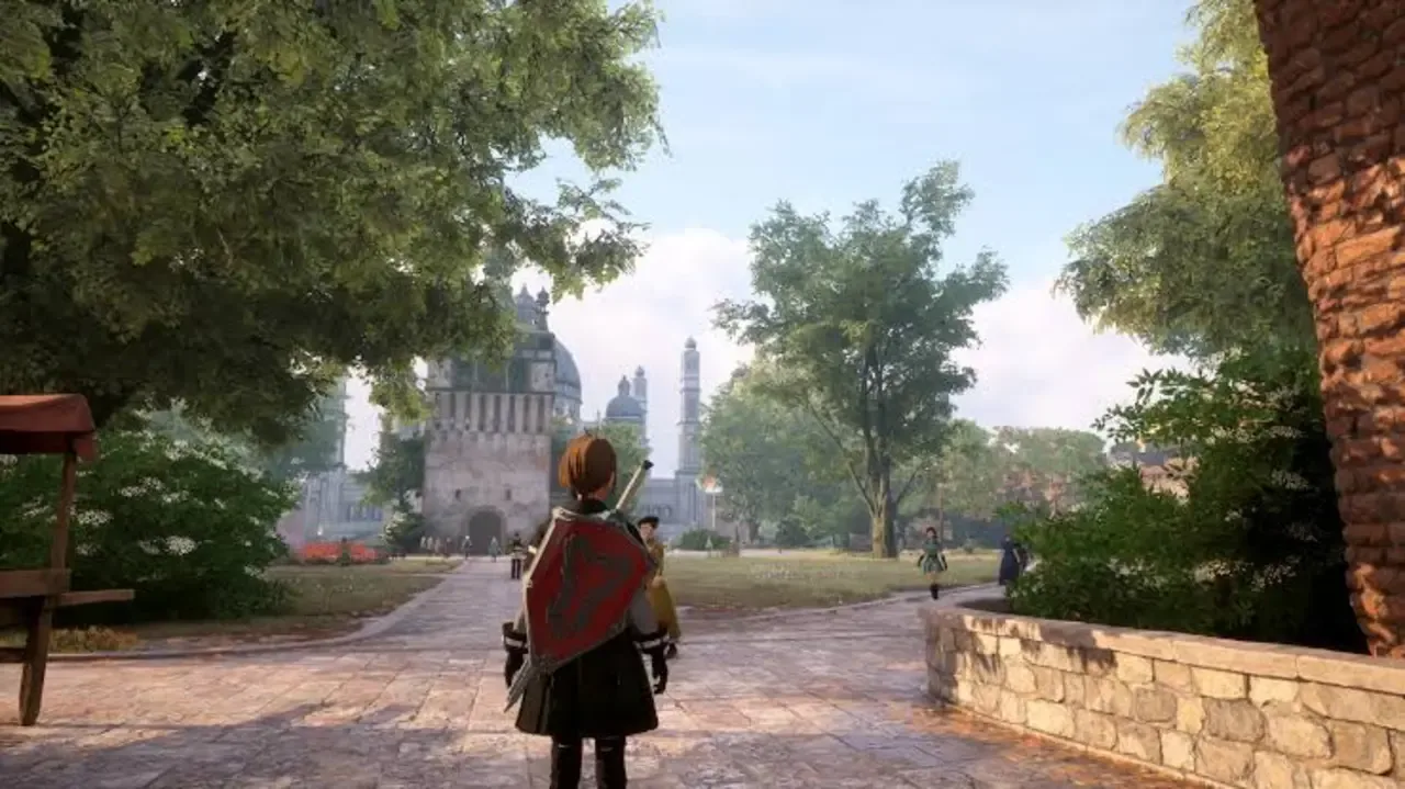 Player explores one of Aincrad's peaceful town hubs in Sword Art Online: Echoes of Aincrad.