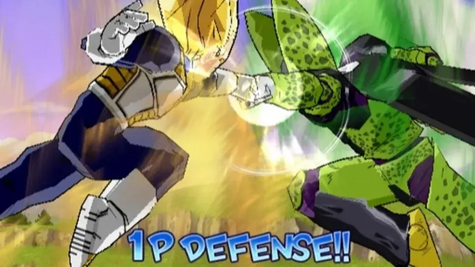 Super Saiyan Vegeta clashes with Cell during a Dragon Rush sequence in Dragon Ball Z: Budokai 3.