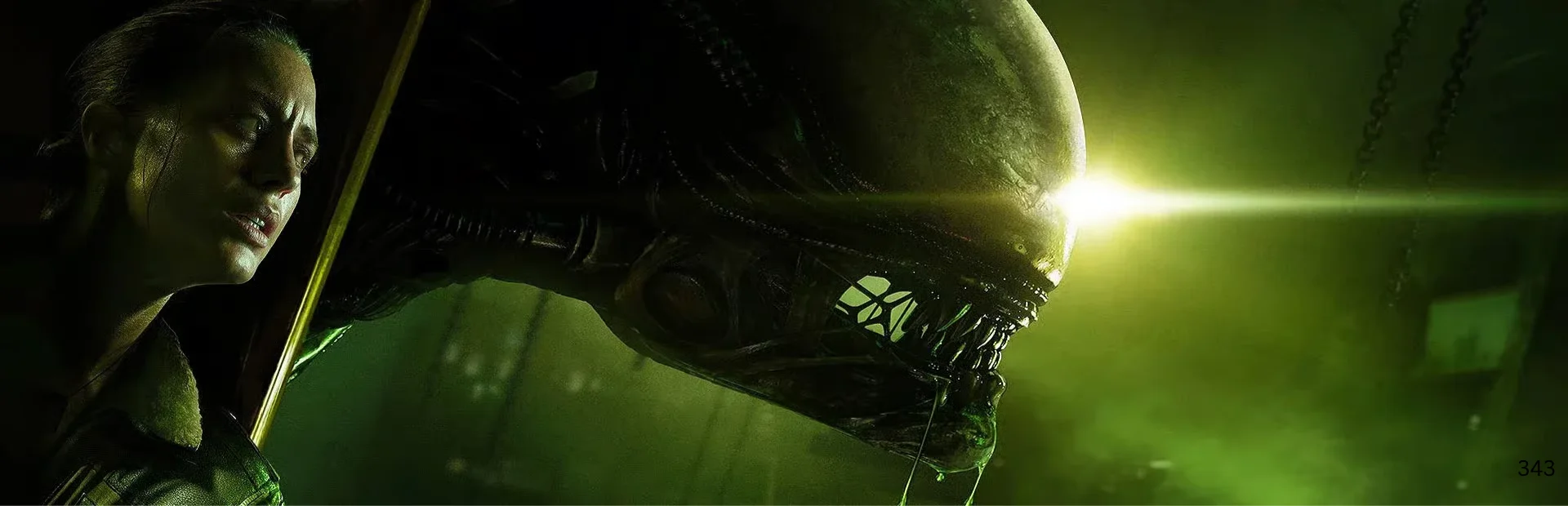Amanda Ripley faces the Xenomorph in a green-lit Alien: Isolation banner image.