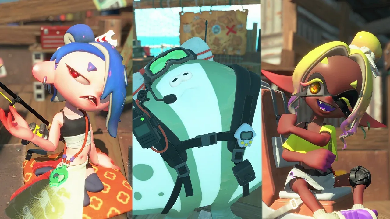 Shiver, Big Man, and Frye at the Hideout Ship in Splatoon Raiders