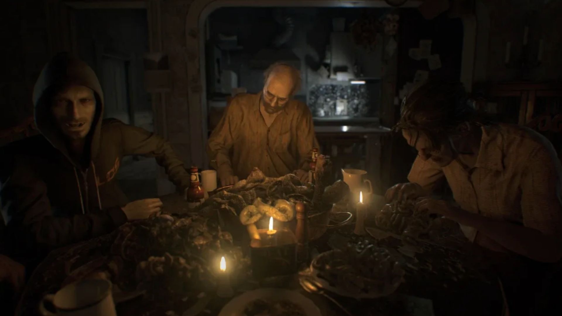 dinner scene with the Baker family