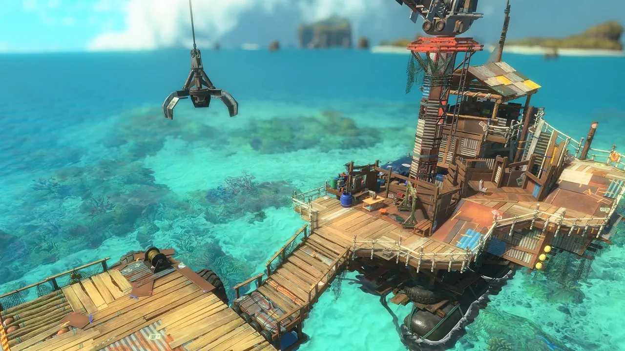 The Hideout Ship floating in the turquoise waters of the Spirhalite Islands in Splatoon Raiders