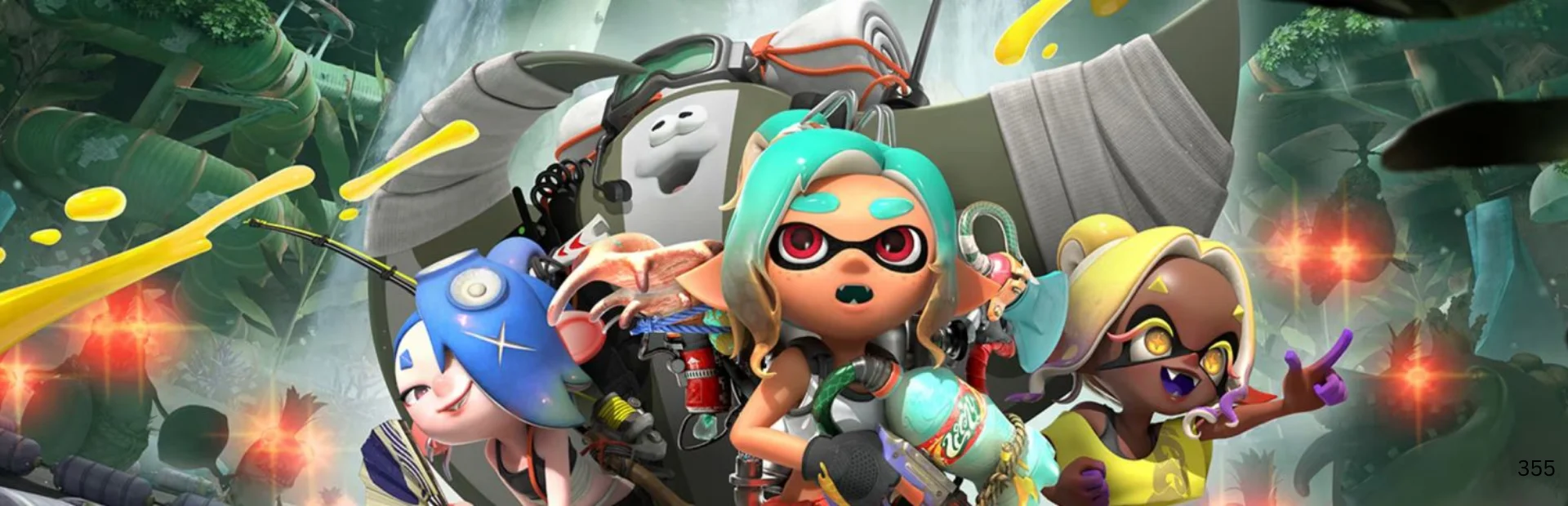 Splatoon Raiders characters pose with weapons in colorful Nintendo artwork for the Switch 2 game.