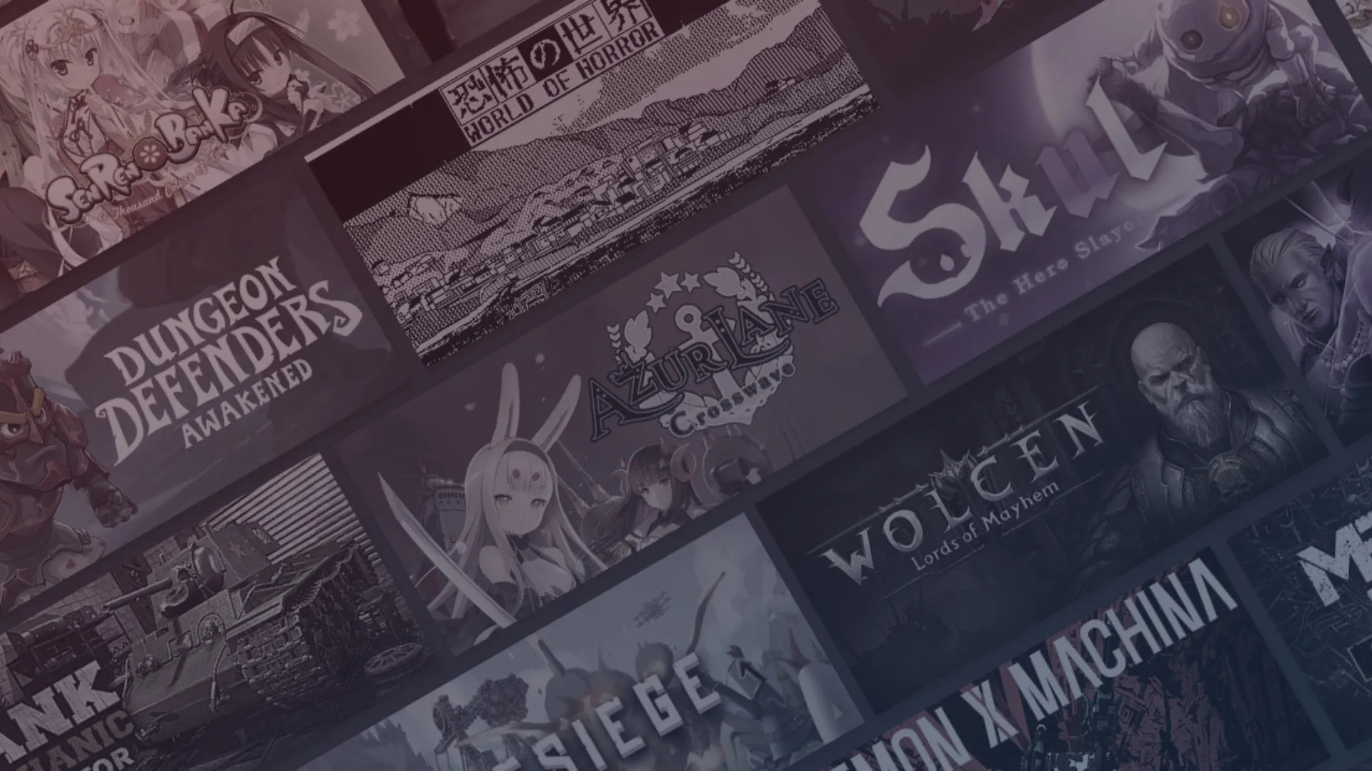 Steam Store Game Banners in a Darkened Angled Grid