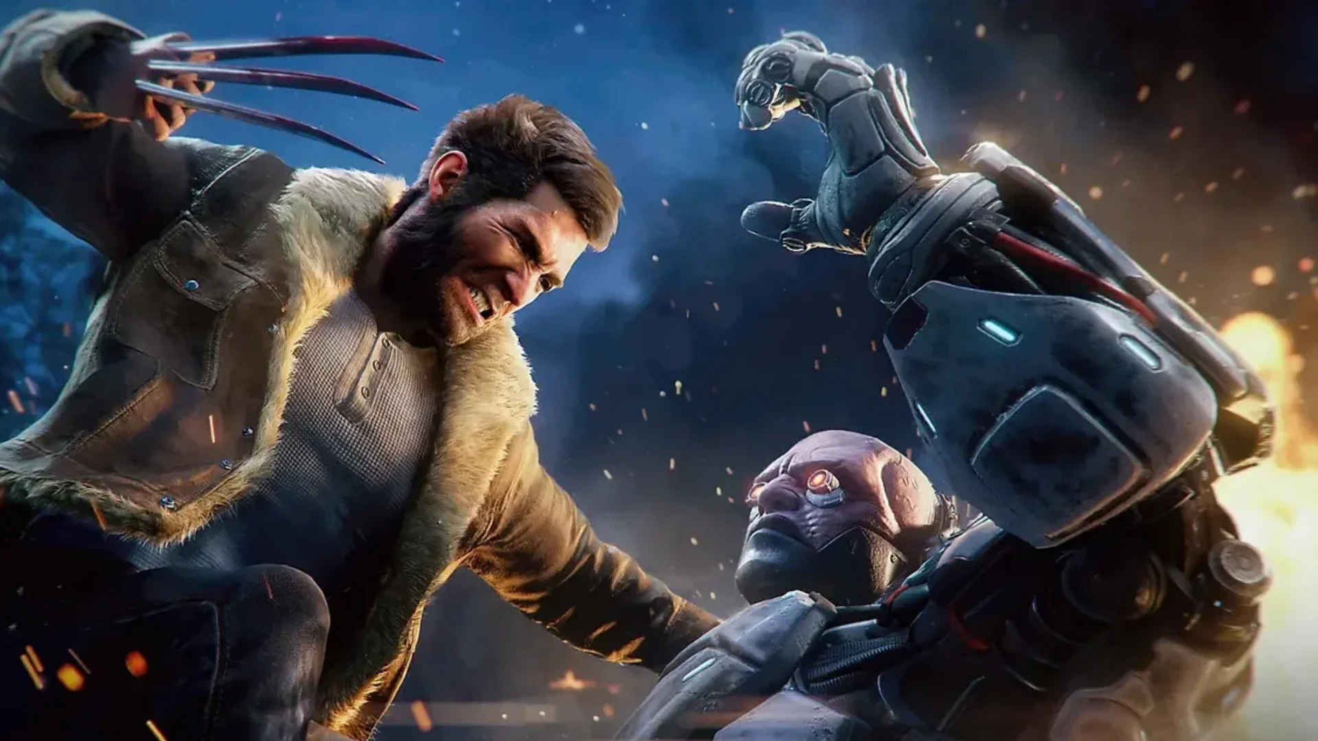 Wolverine attacking an armored enemy with claws extended in combat