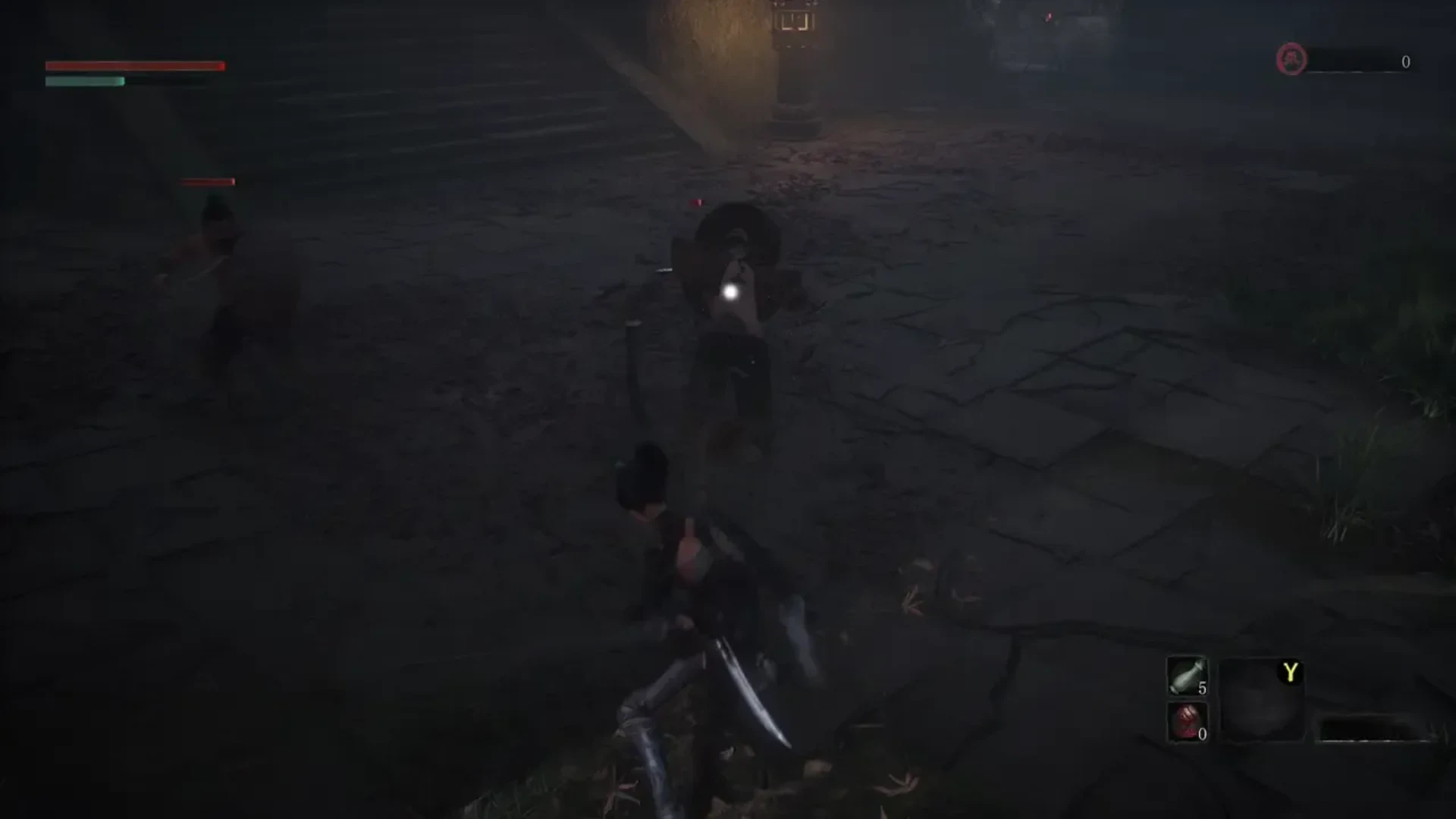 Bai Wuchang fights two enemies with a sword in a dark courtyard at night.