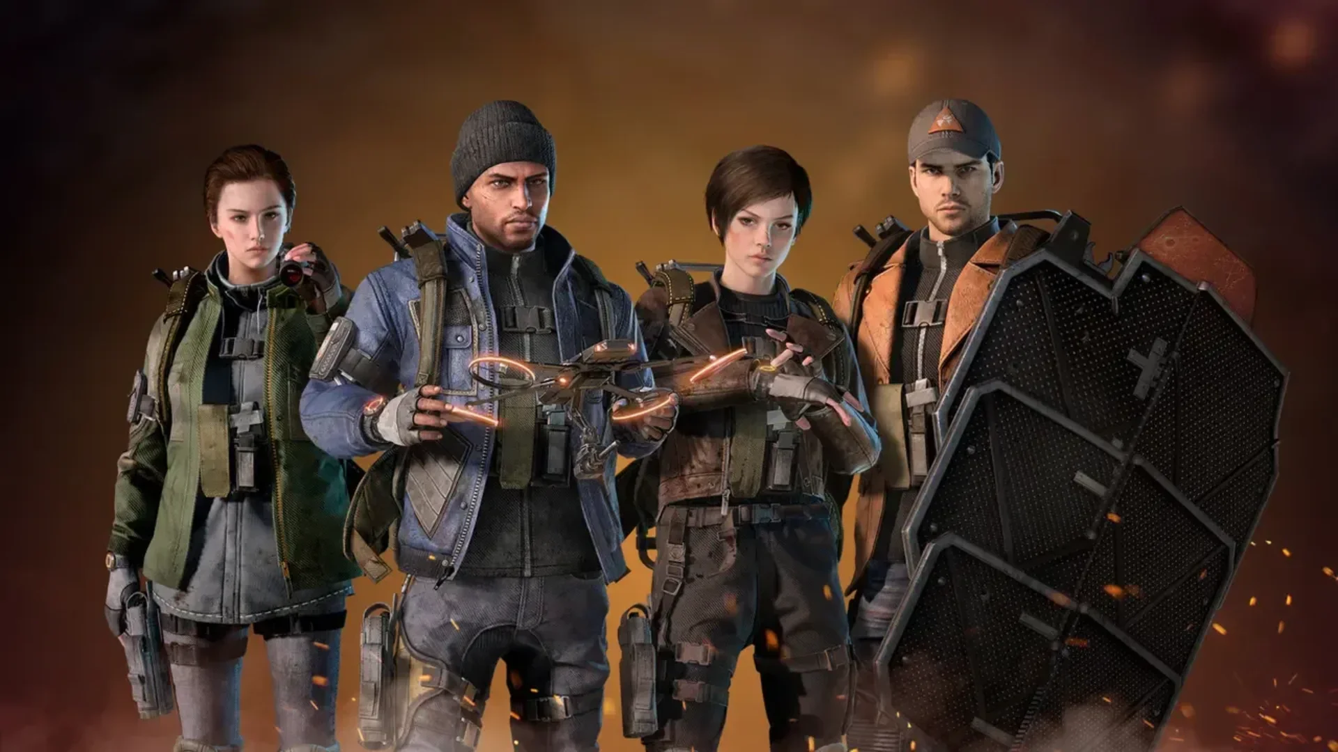 Four Division Resurgence agents display weapons, a drone, and a defensive shield.