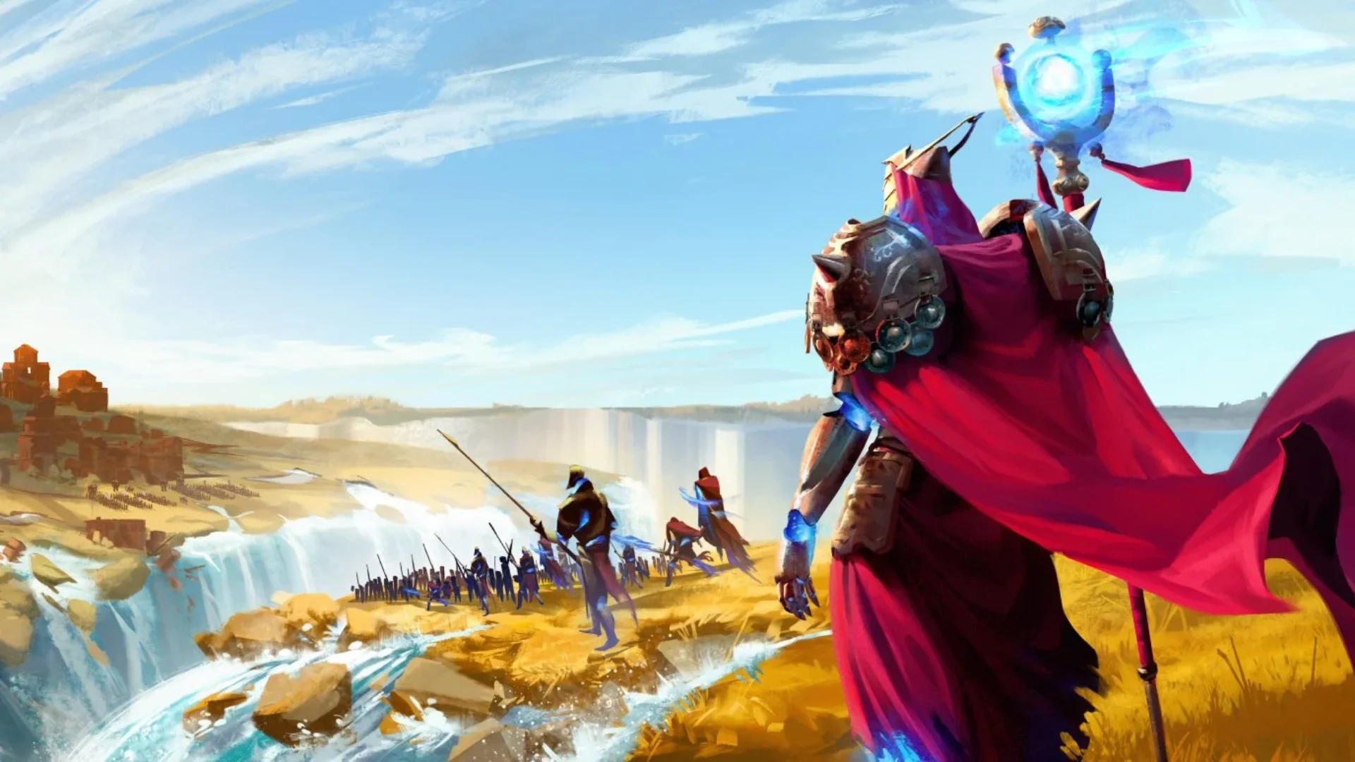 An Endless Legend 2 campaign map shows coastal settlements, forests, lakes, cliffs, and colourful regions.