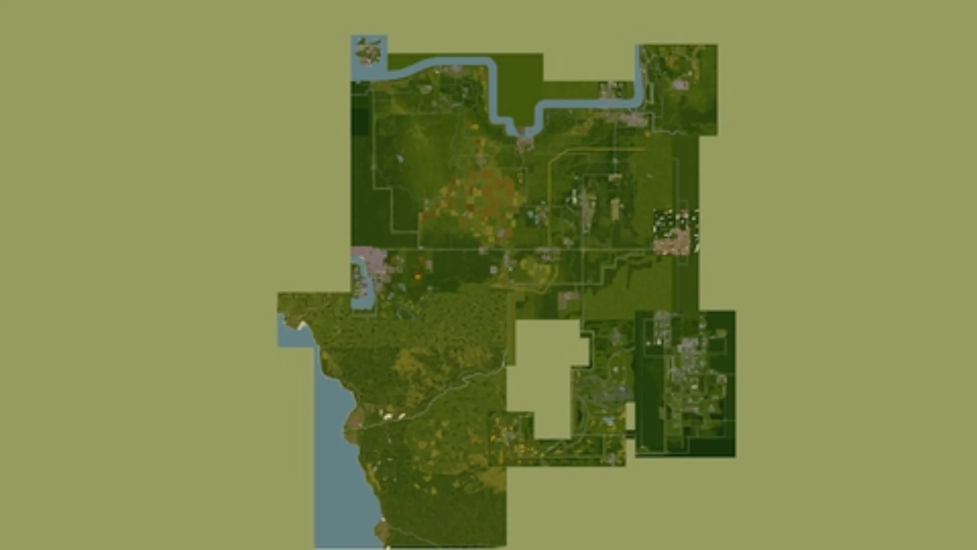 The expanded Project Zomboid Build 42 map shows towns, forests, rivers, roads, and the wider Knox Country region.