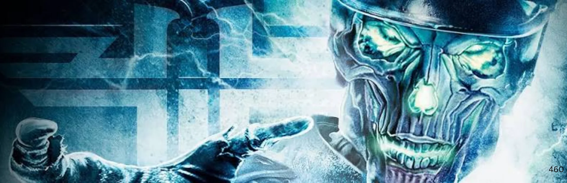An undead Nazi soldier with glowing eyes appears in blue Wolfenstein 2009 promotional artwork.