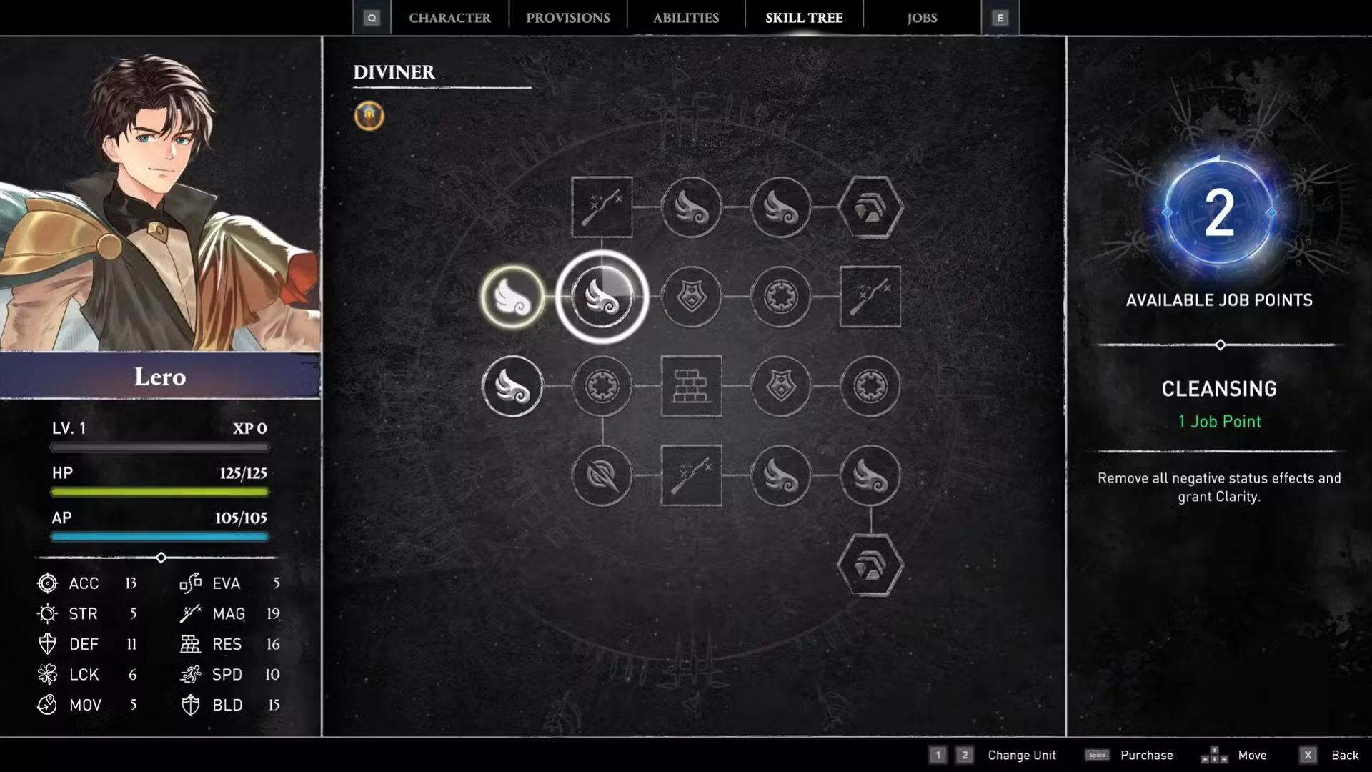 Beaten Path shows Lero's Diviner skill tree with job points, stats, abilities, and upgrade paths.