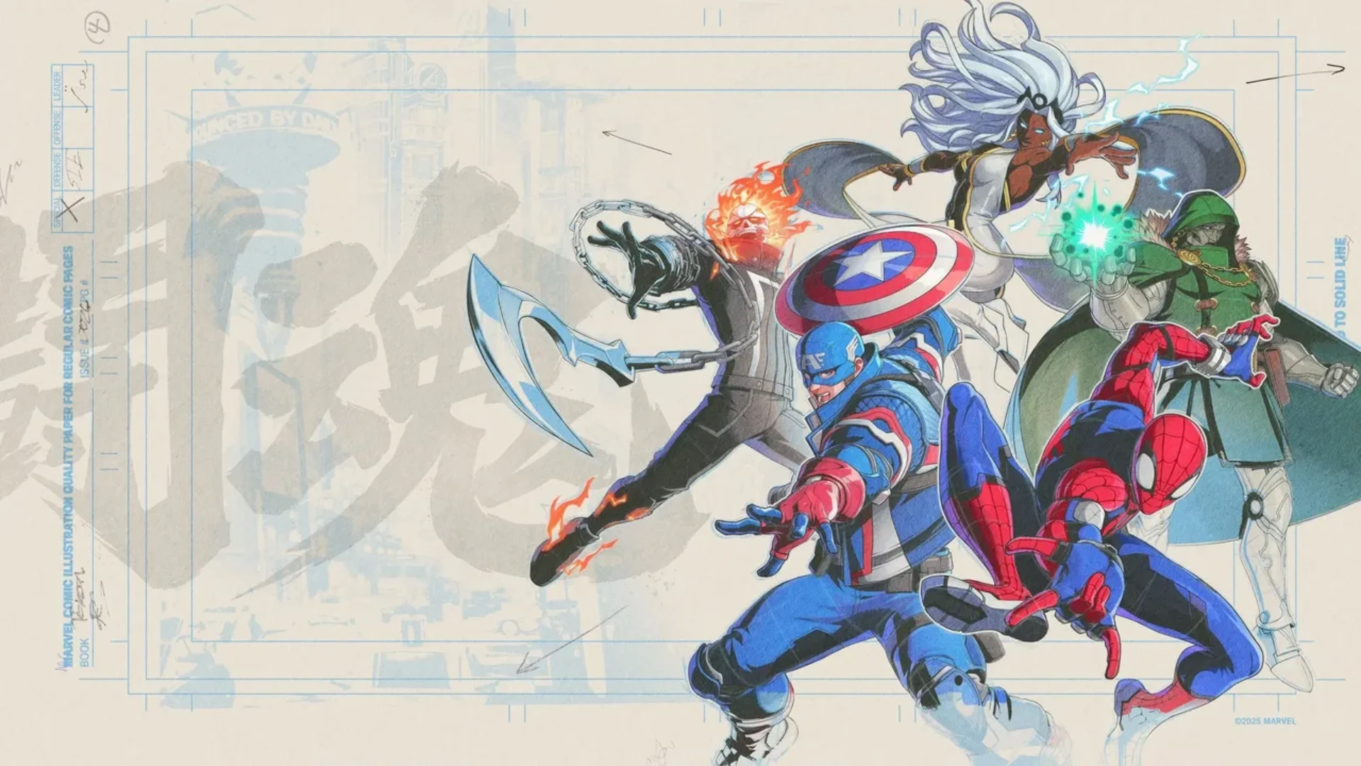 Captain America, Spider-Man, Storm, Doctor Doom and Ghost Rider appear in Marvel Tōkon artwork.