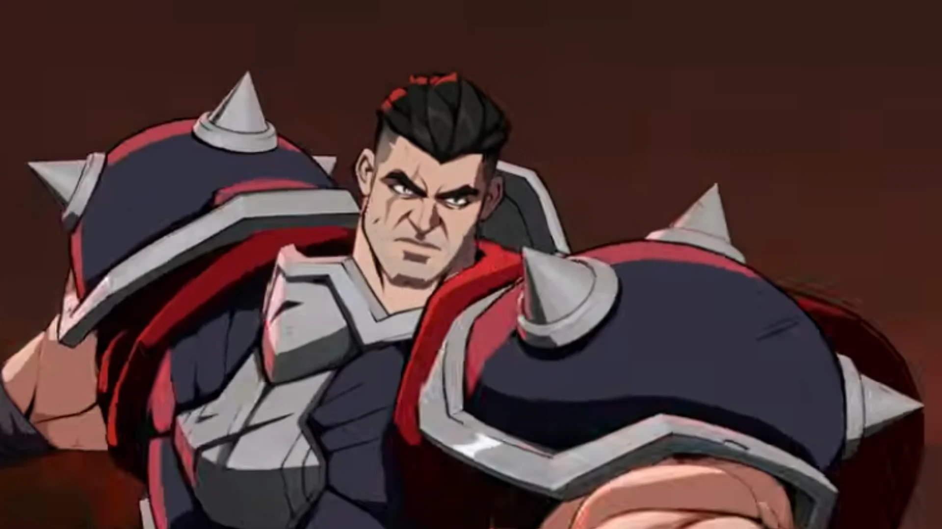 Sett appears in heavy spiked armor in promotional artwork for 2XKO