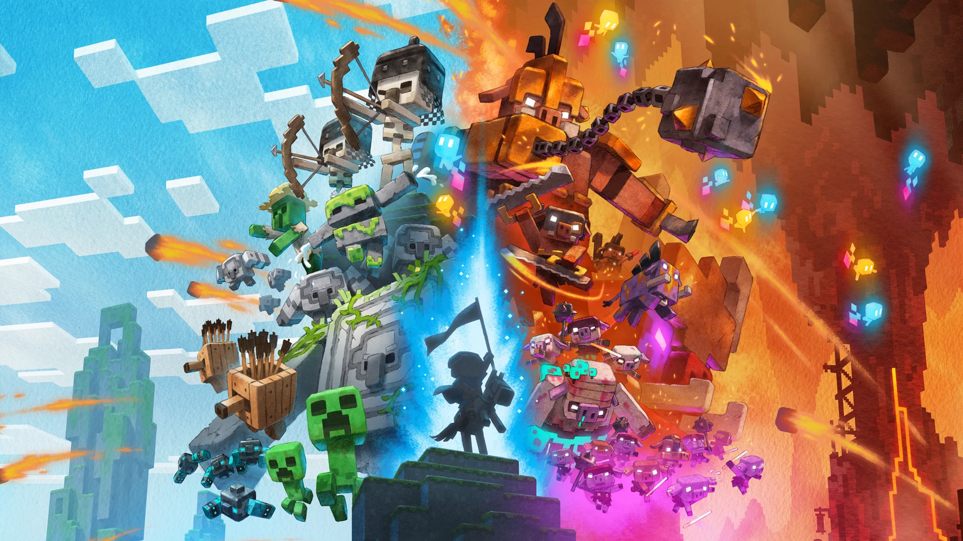 Minecraft heroes face Creepers, skeletons and other hostile mobs across contrasting biomes