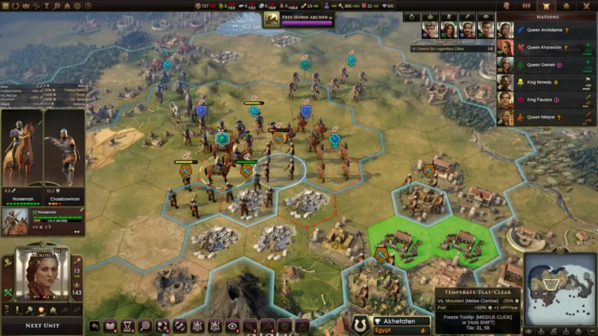 Infantry, cavalry and ranged units face each other across a hex-based battlefield in Old World.