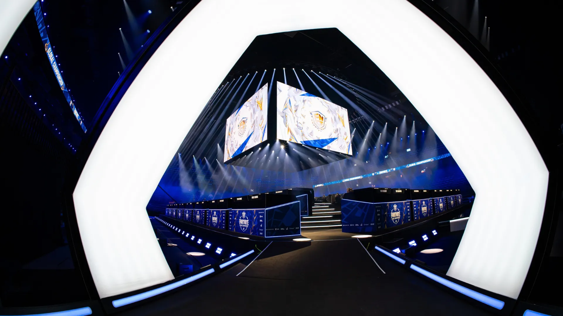 Fortnite Global Championship 2026 competition stage illuminated inside the Antwerp arena