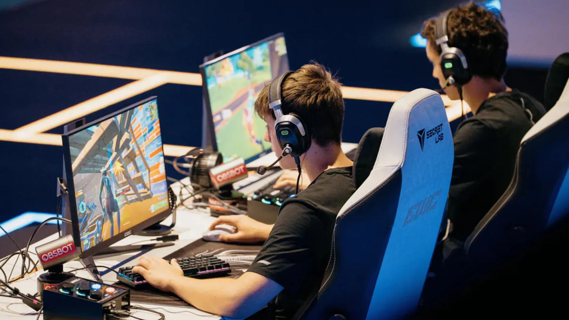 Fortnite players compete at PCs during the 2026 FNCS Global Championship in Antwerp