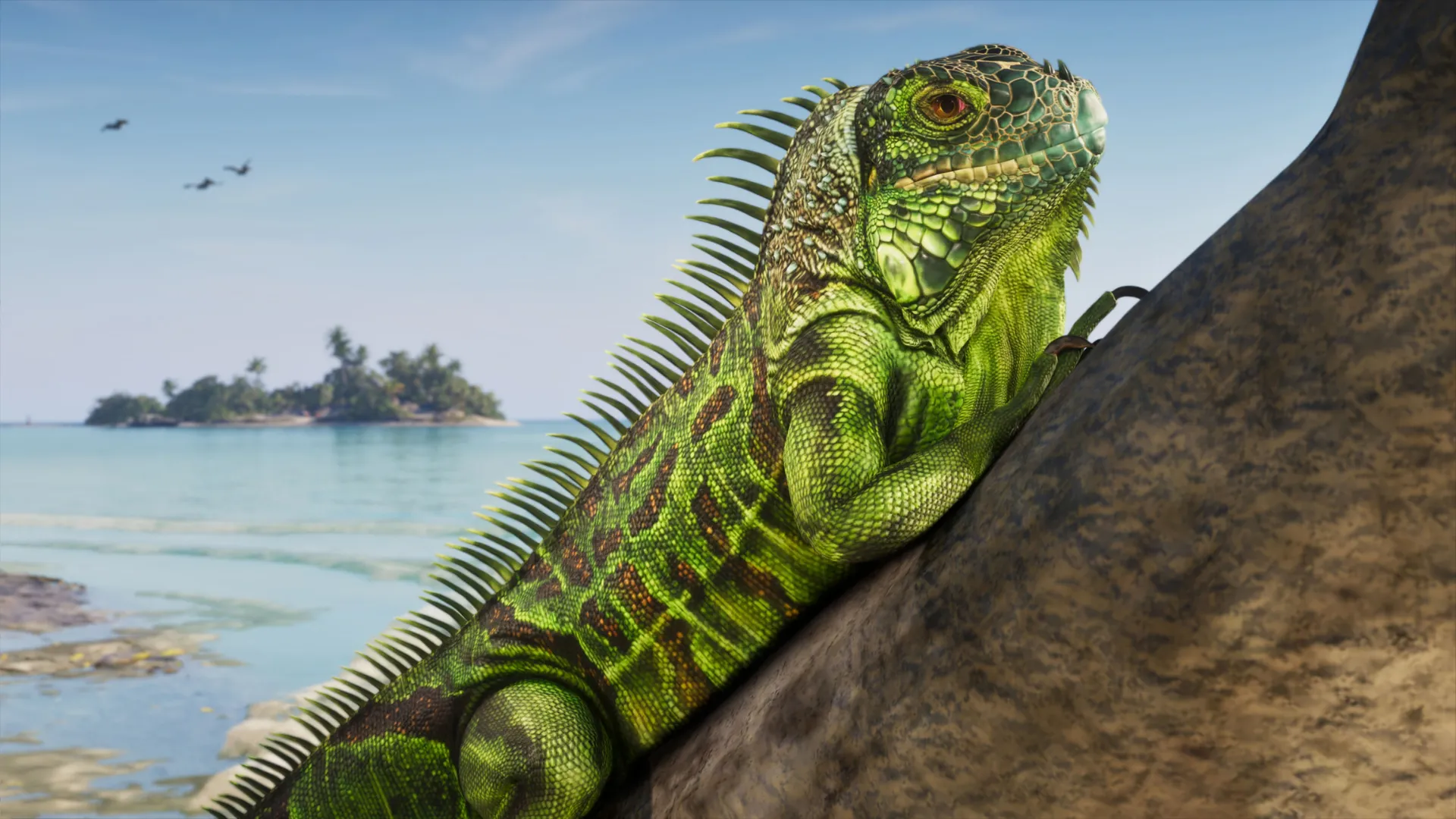 Green iguana resting beside the coast in GTA 6