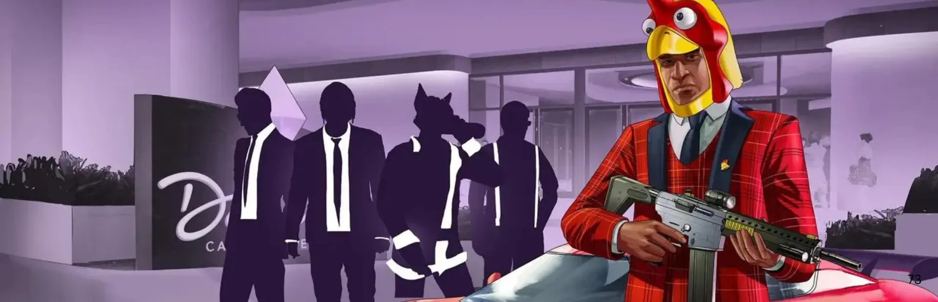 Armed GTA Online character wearing a chicken mask inside the Diamond Casino