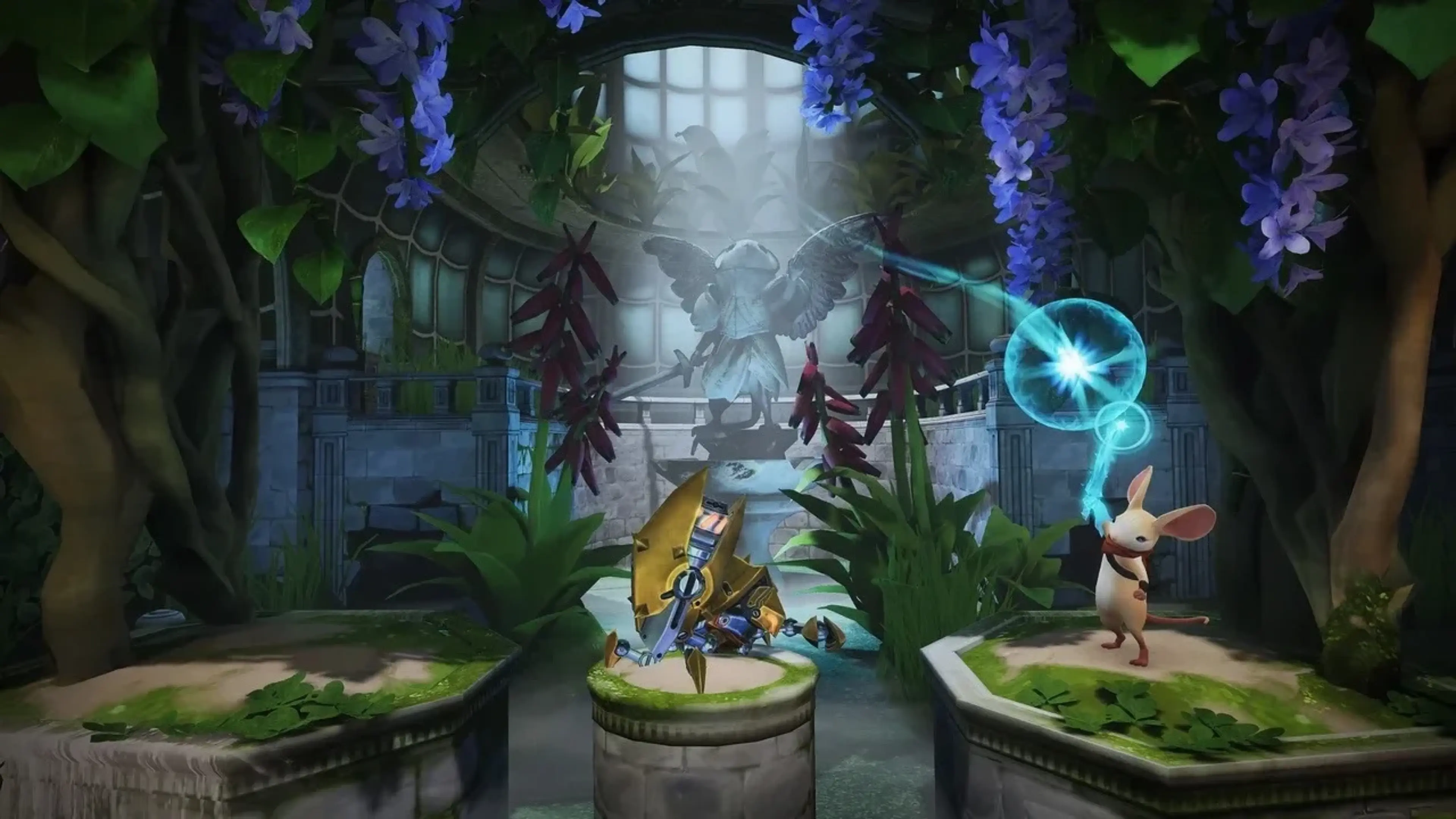 Quill and the Reader solve a puzzle in Moss: Book II