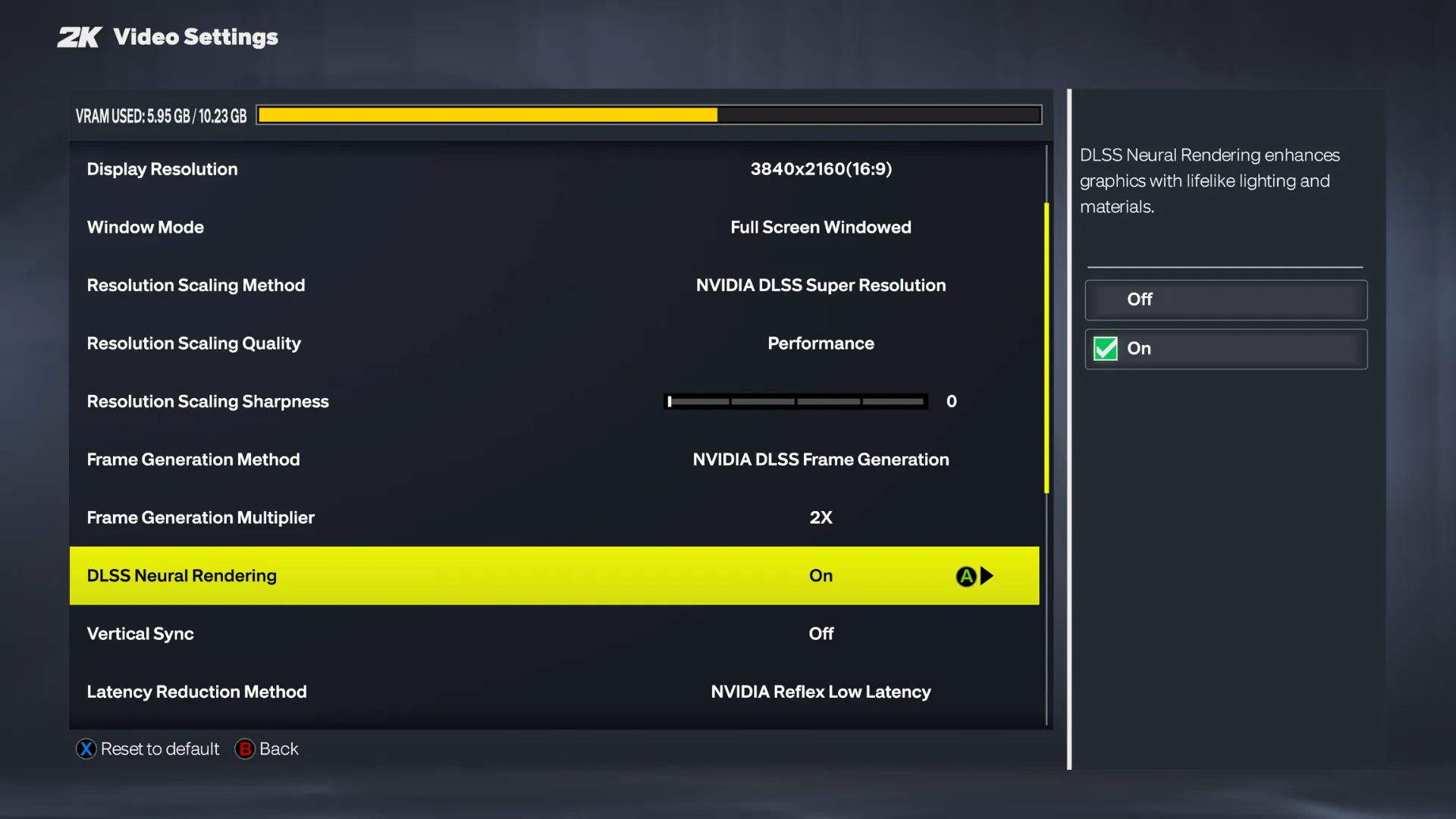 NBA 2K27 video settings with DLSS Neural Rendering turned on