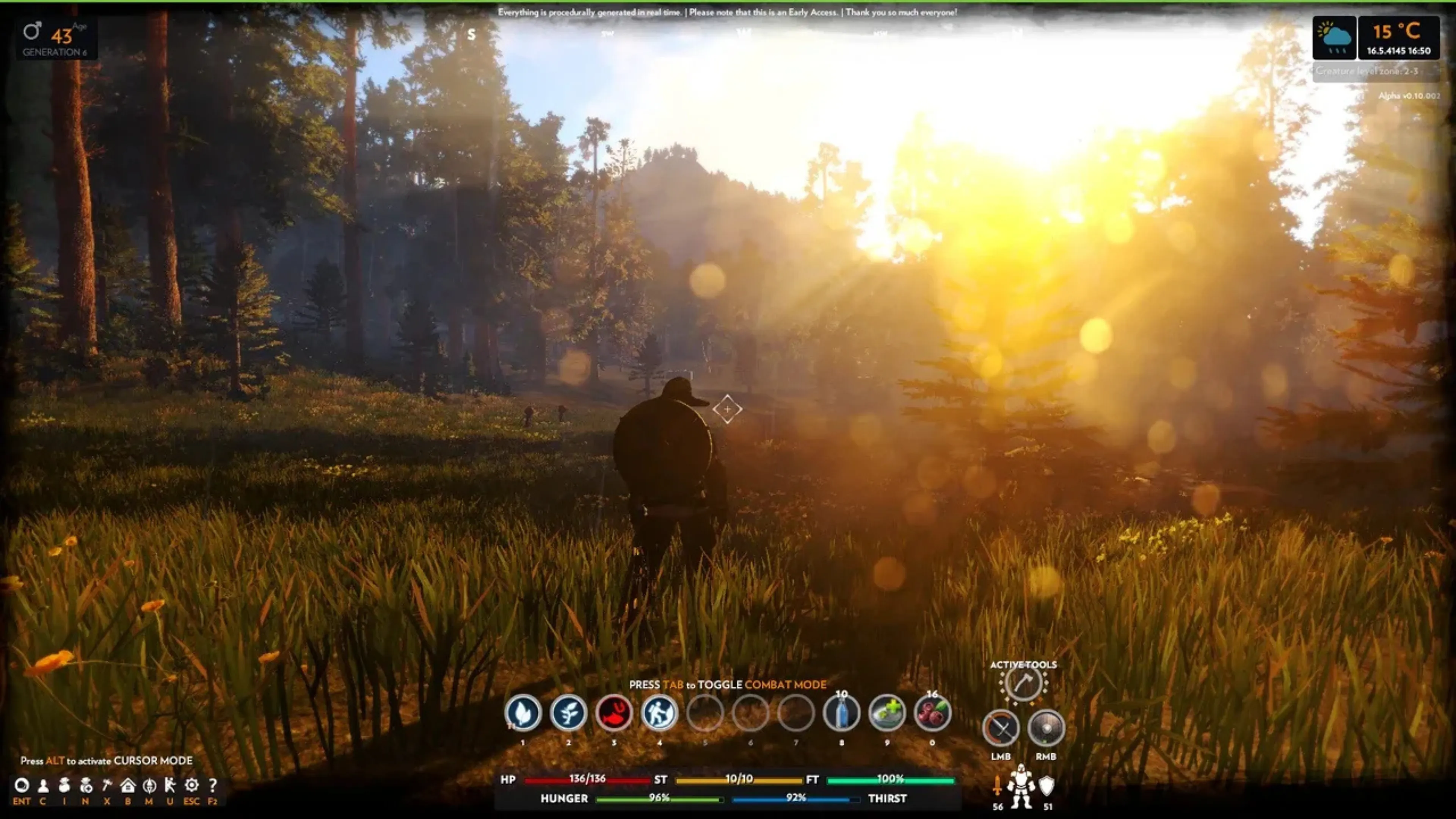 Player explores a sunlit forest in Novus Inceptio