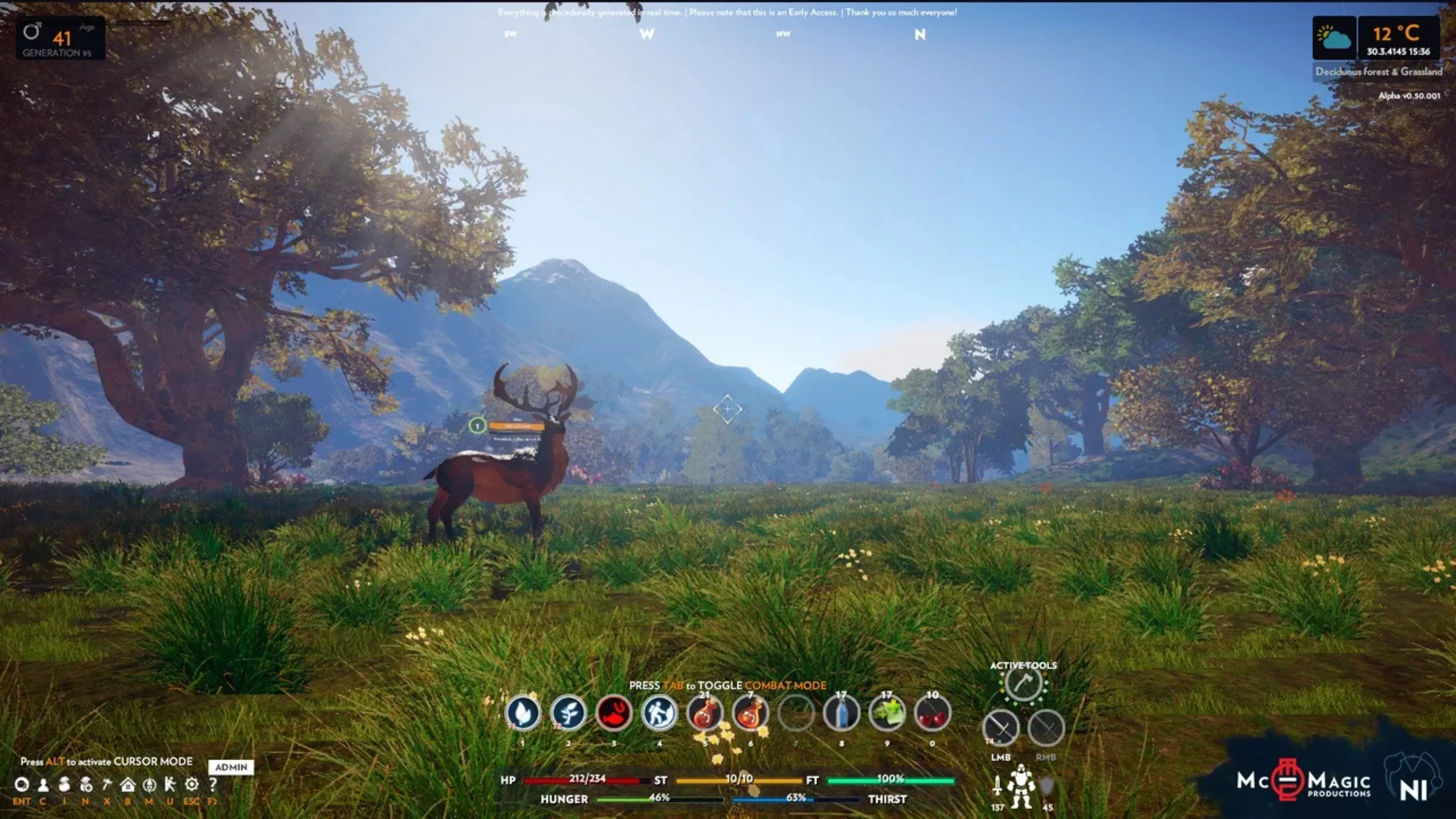 Deer stands in the restored wilderness of Novus Inceptio