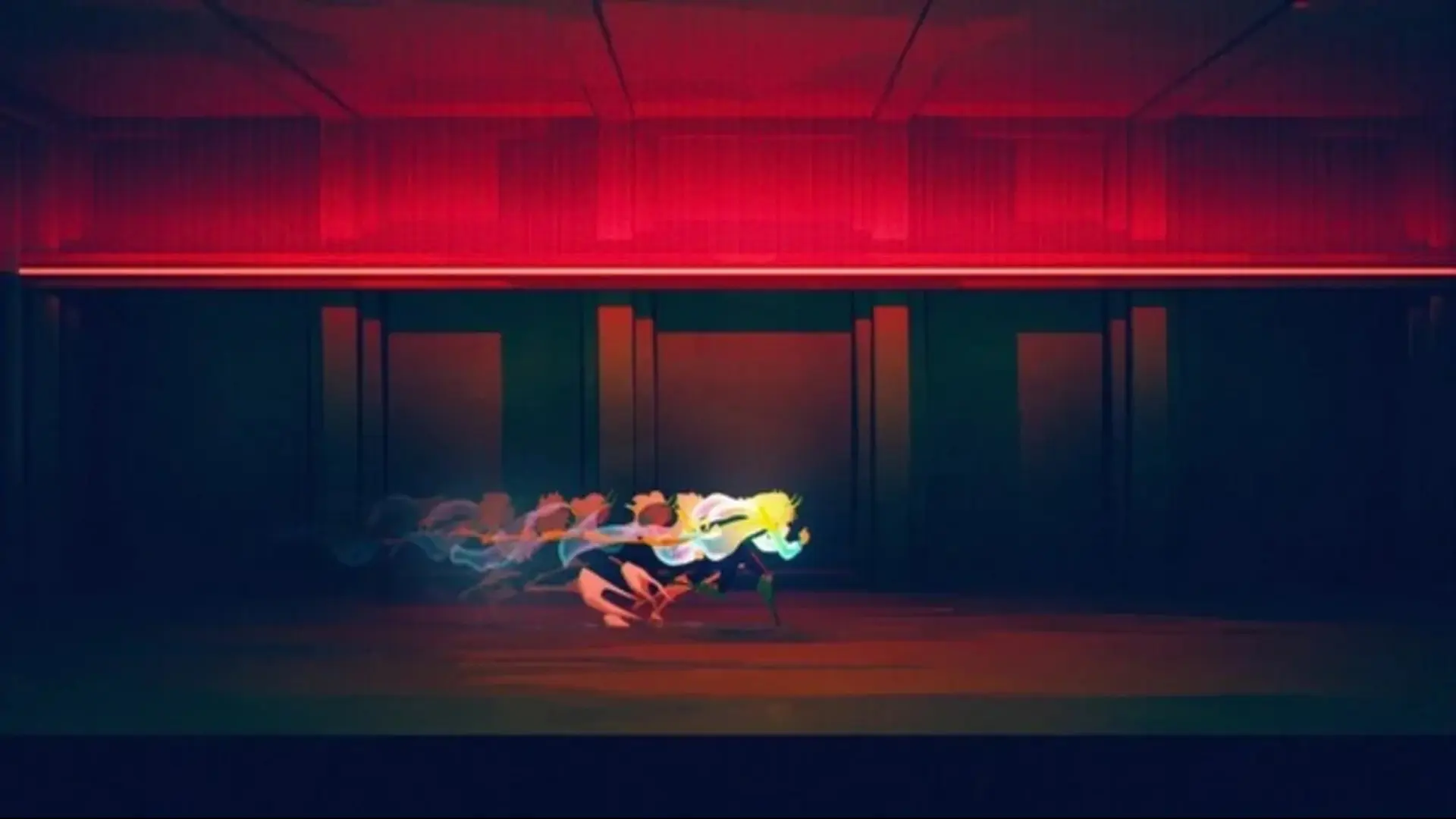Possessor(s) character sprinting through a red-lit corridor.