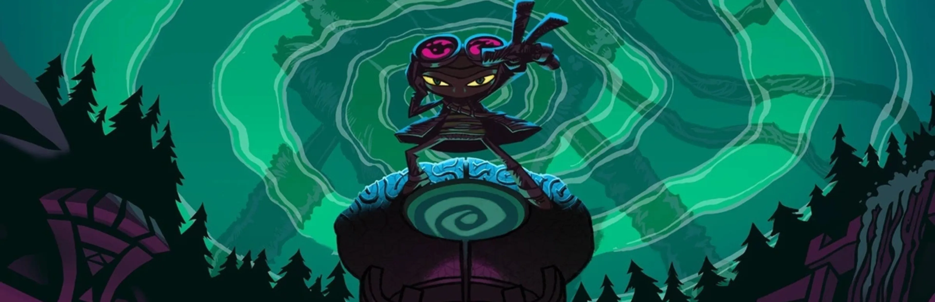 Razputin Aquato stands above a glowing psychic landscape in Psychonauts