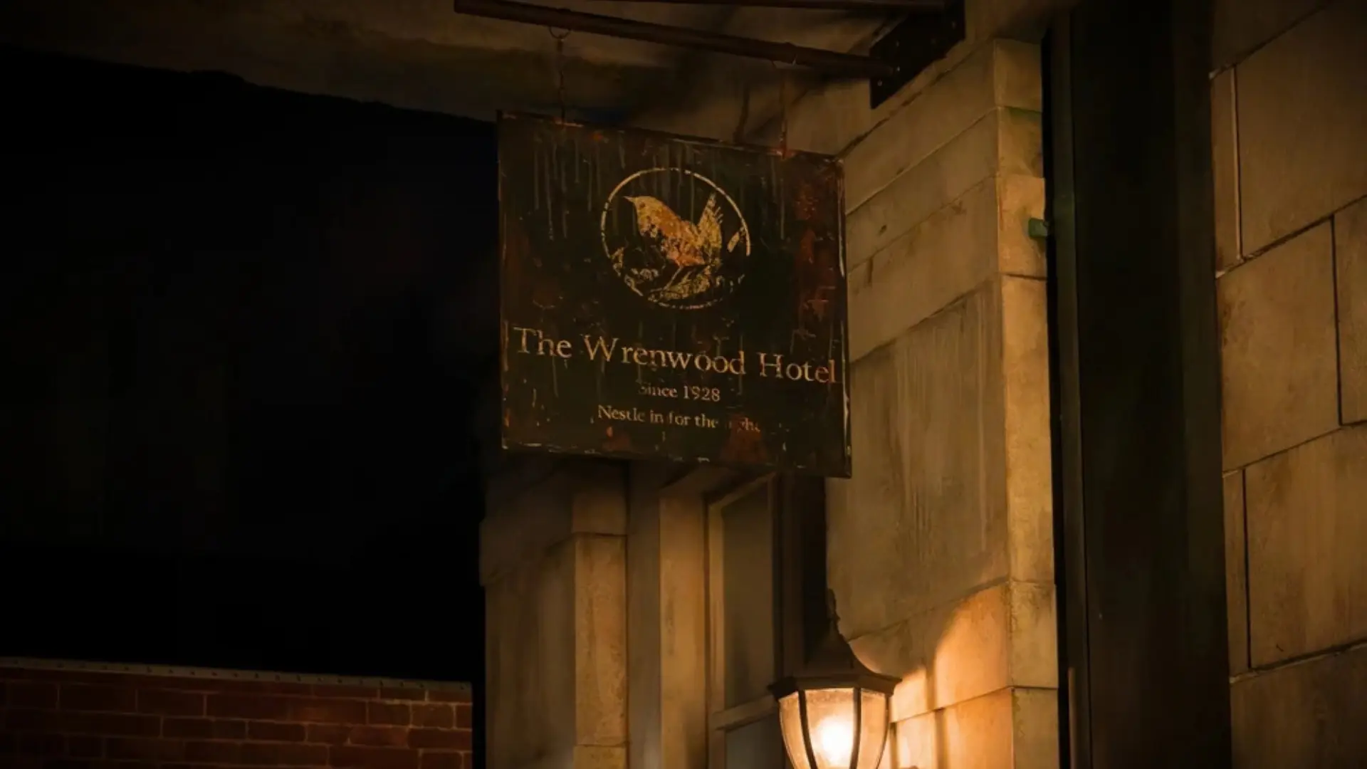 Wrenwood Hotel sign from Resident Evil Requiem: The Dive