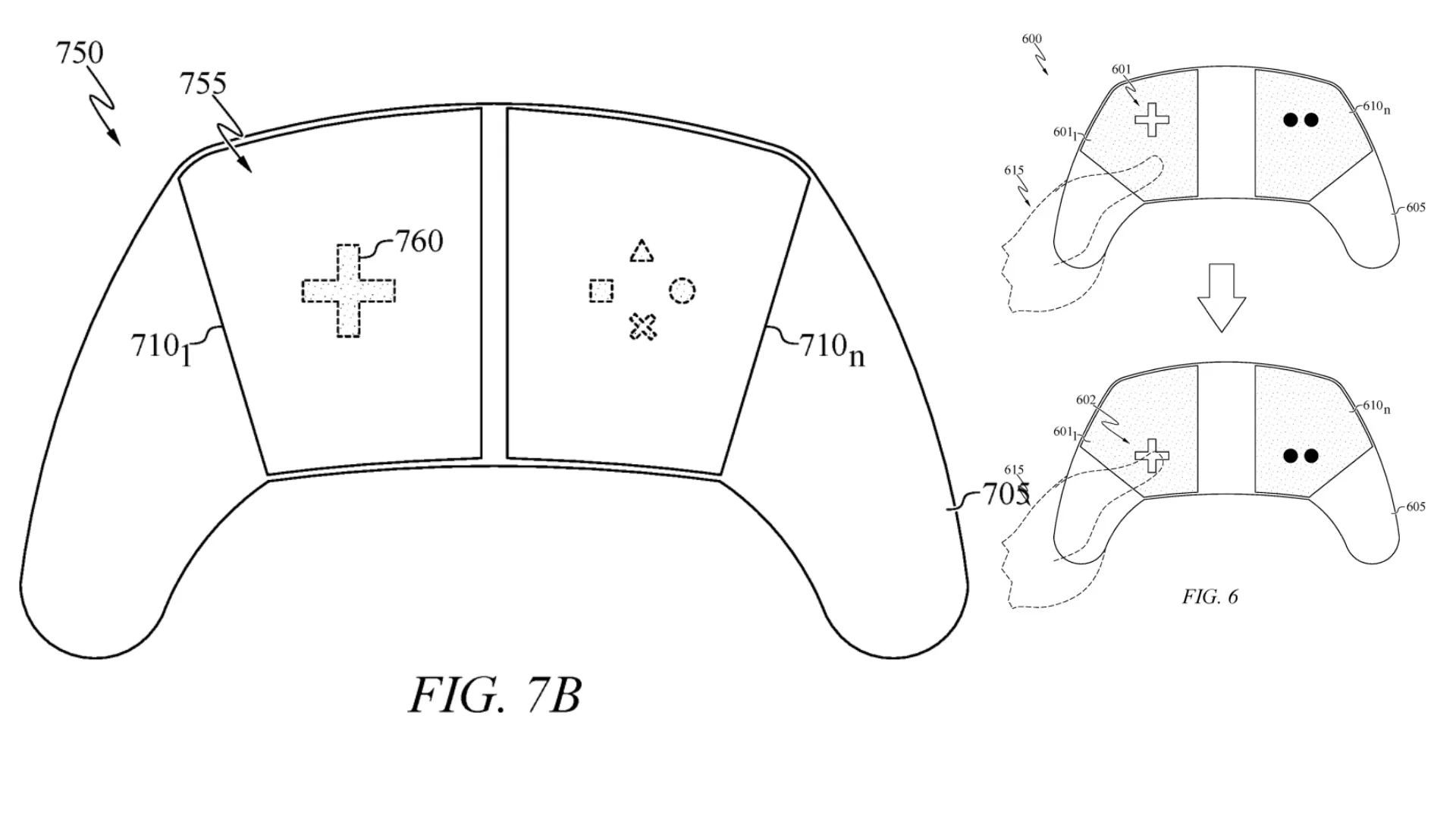 Sony patent diagram shows a buttonless gamepad with configurable touch controls and movable input zones.
