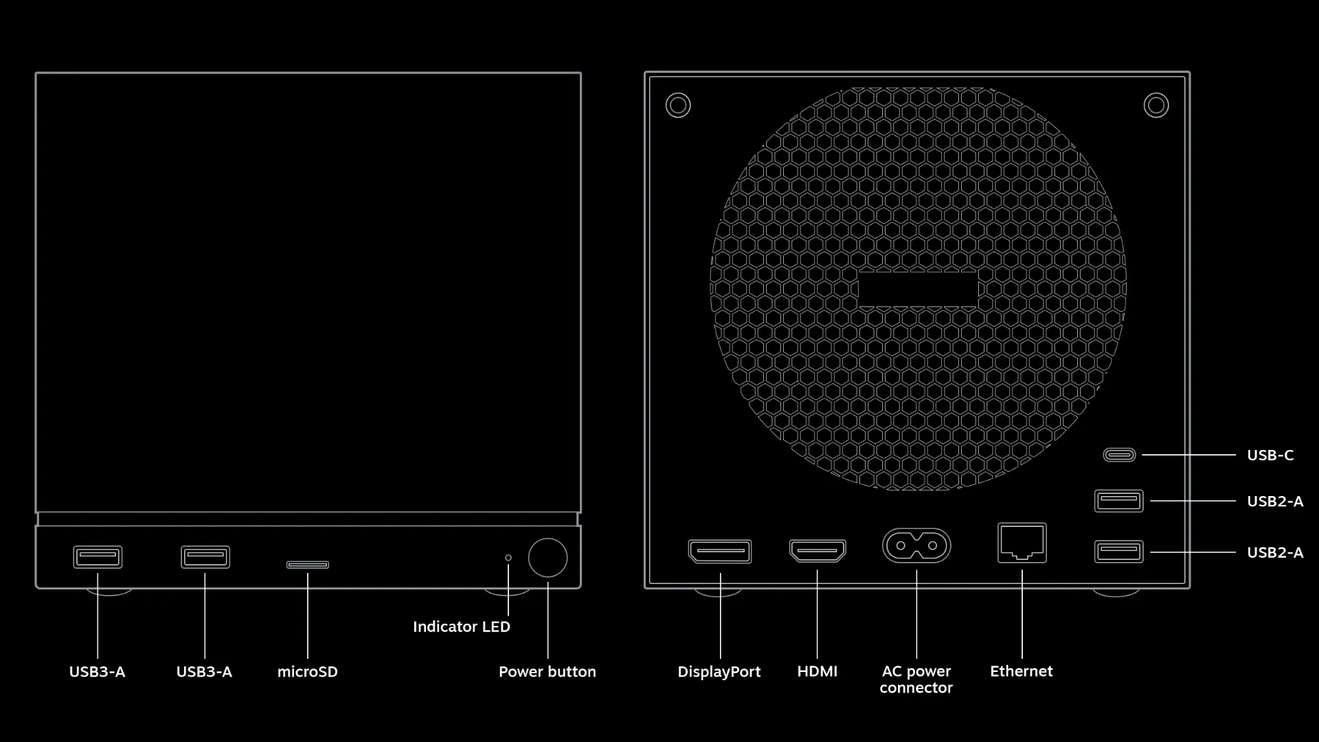 Steam Machine diagram labels its USB ports, microSD slot, HDMI, DisplayPort, Ethernet and power connector.