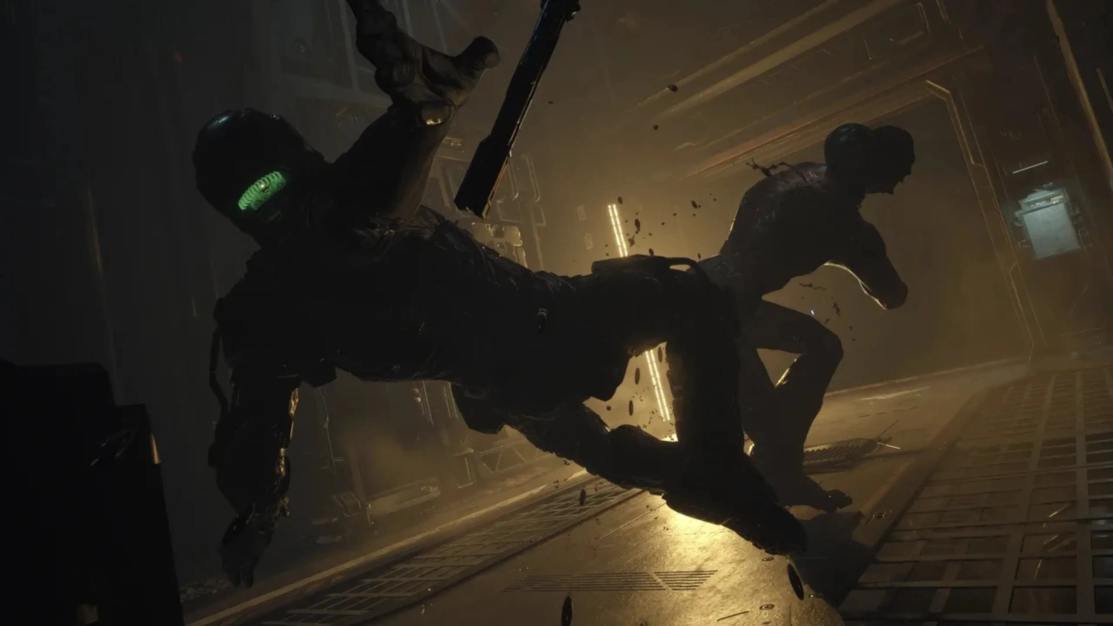 Jacob Lee holds a stun baton while surrounded by Biophages in The Callisto Protocol