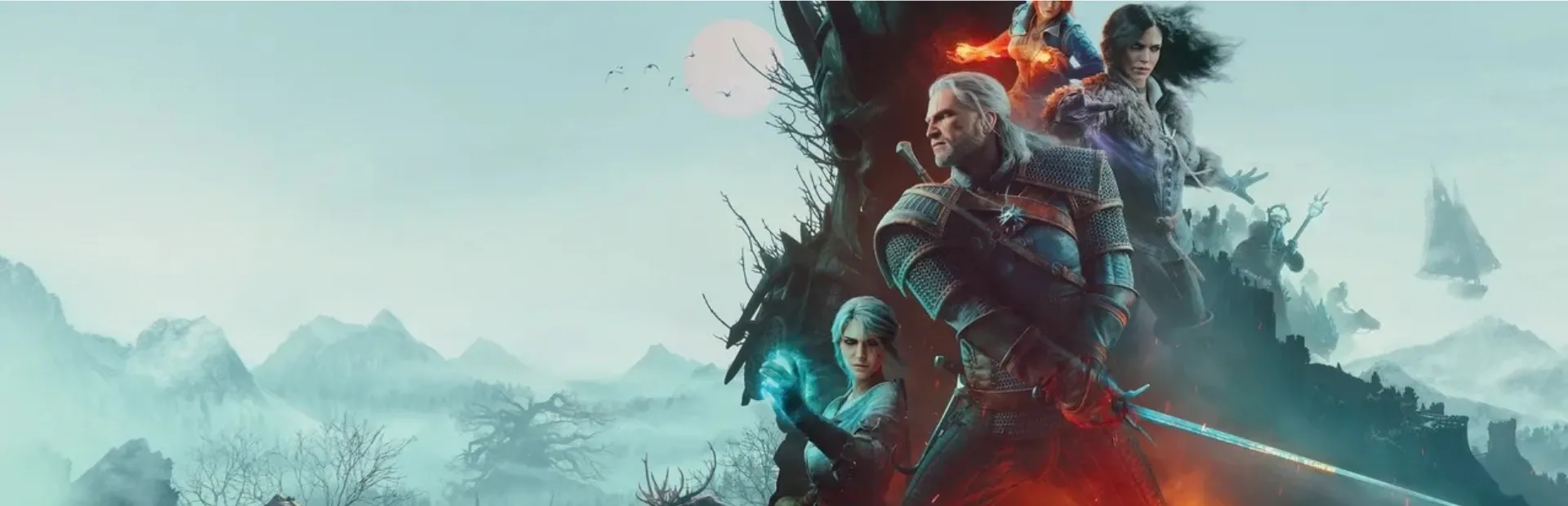 Geralt, Ciri, Yennefer and Triss in The Witcher 3 Remastered key art