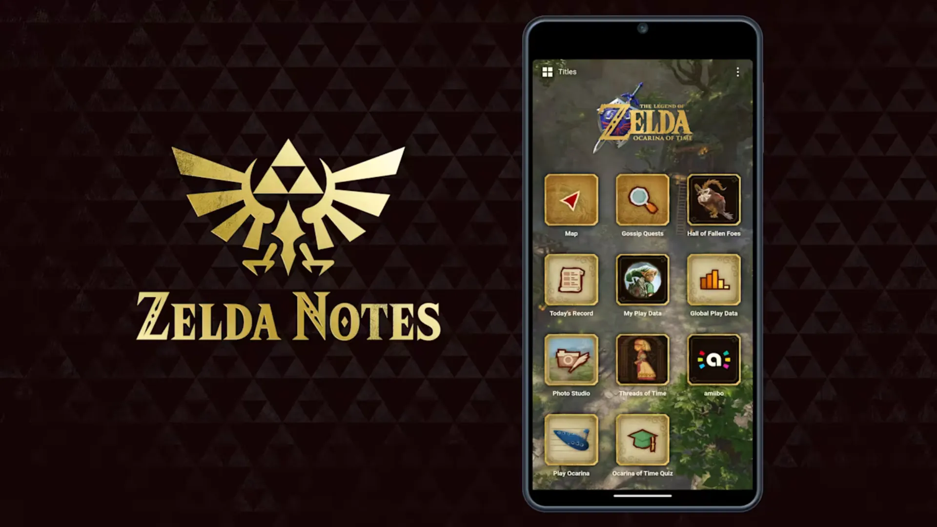 Zelda Notes app showing Ocarina of Time features on a smartphone