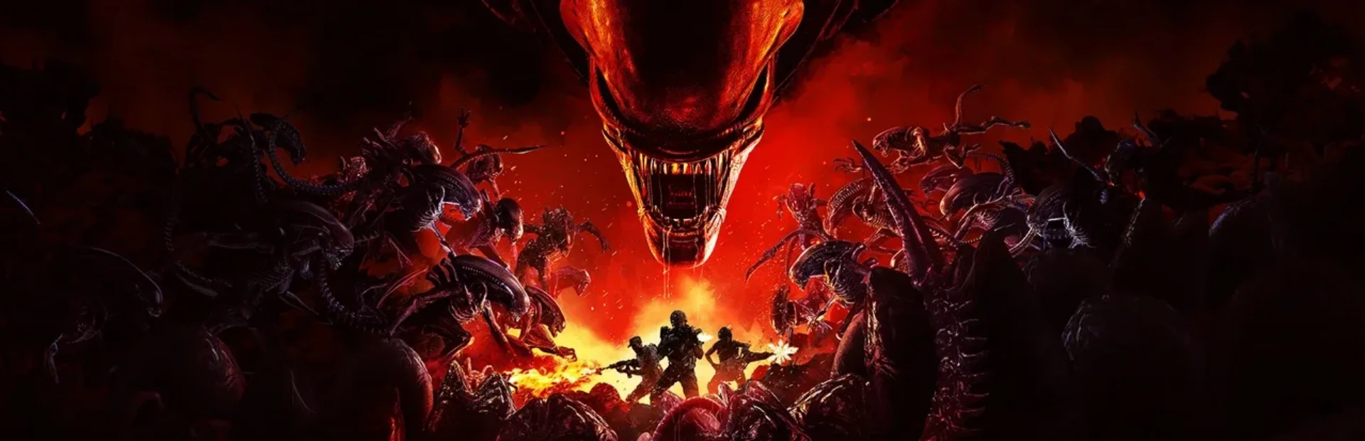 Aliens: Fireteam Elite soldiers fighting Xenomorphs in a dark cave