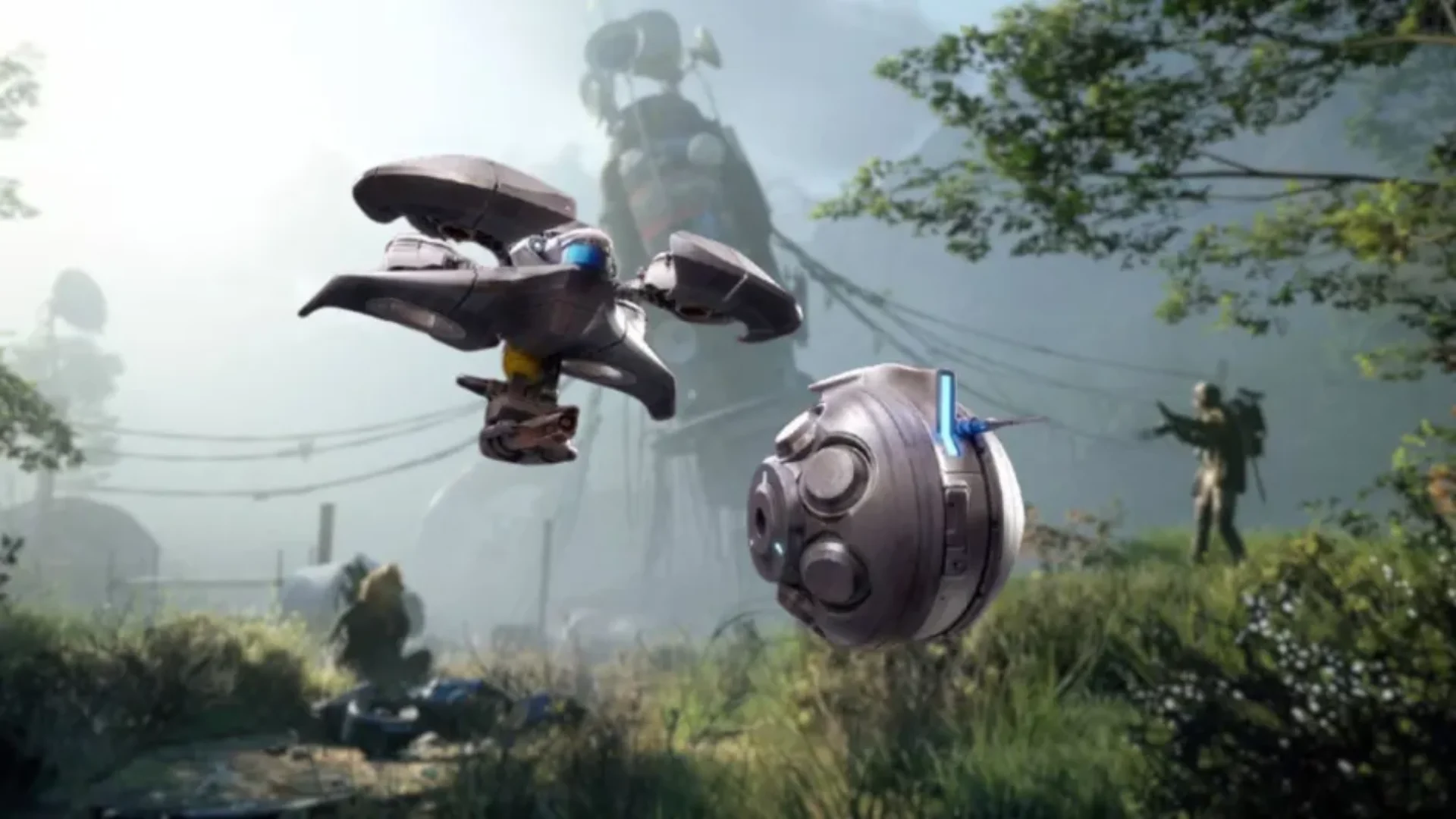 New ARC machines hover through an outdoor area in the ARC Raiders Frozen Trail update.
