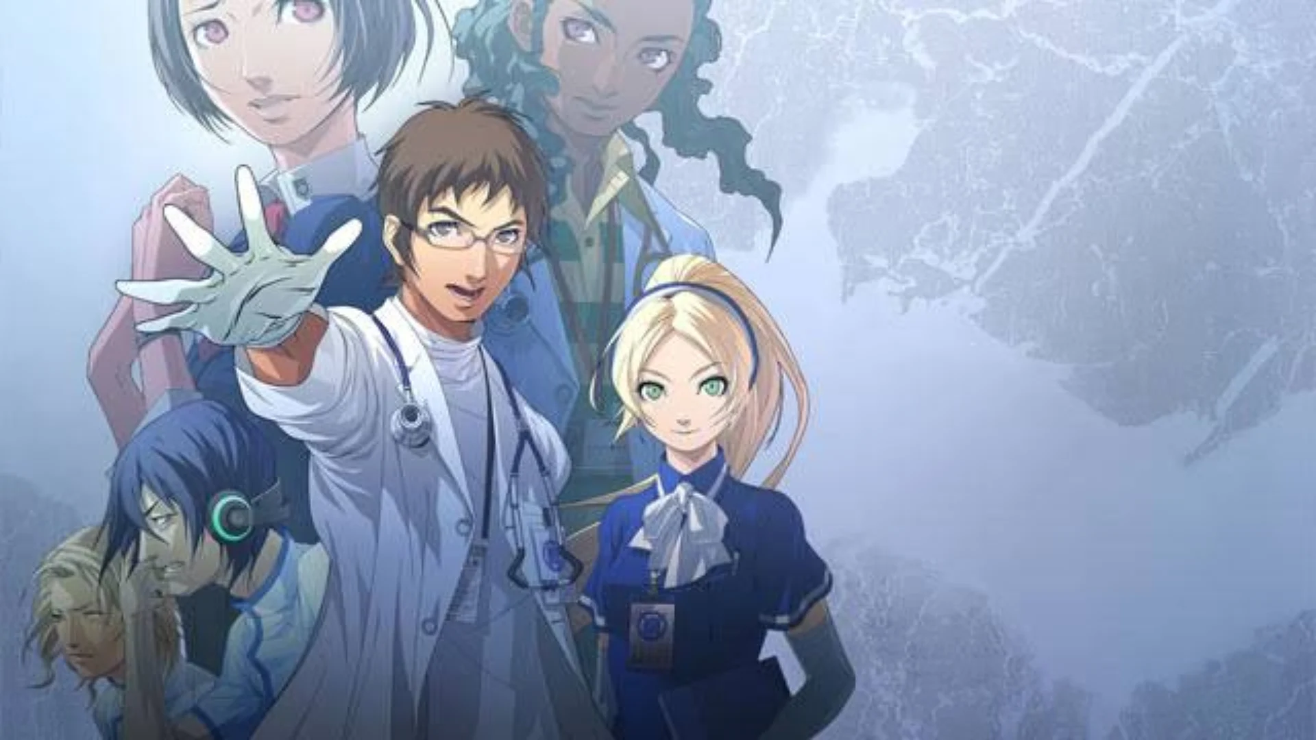 Derek Stiles and other medical staff appear together in promotional artwork for Trauma Center: Second Opinion.