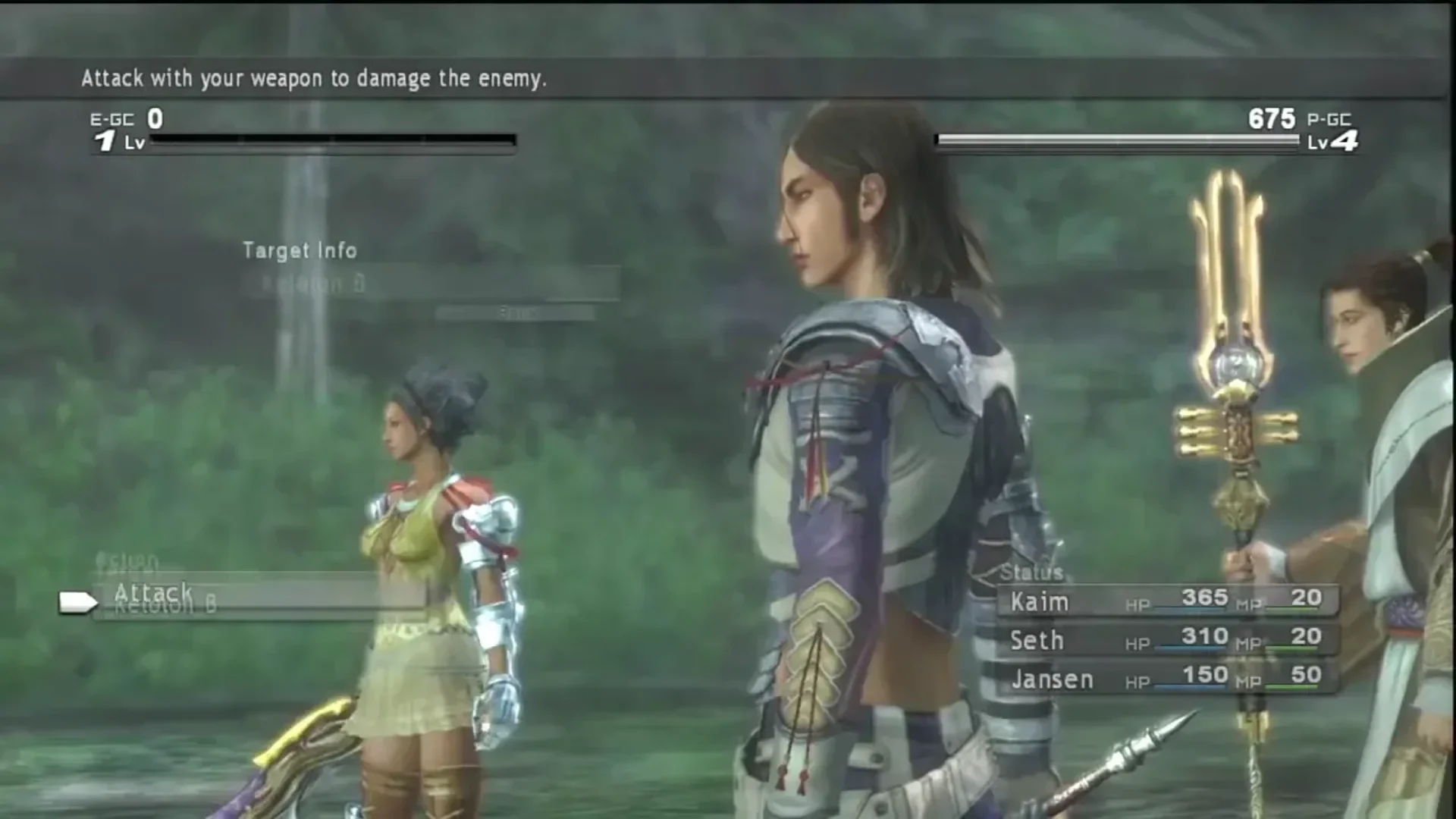 Lost Odyssey battle showing Kaim and party members preparing to attack an enemy