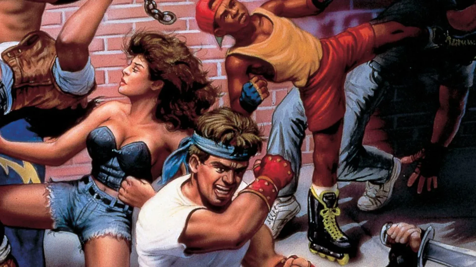 Streets of Rage 2 characters prepare for a street fight in the game's illustrated artwork.
