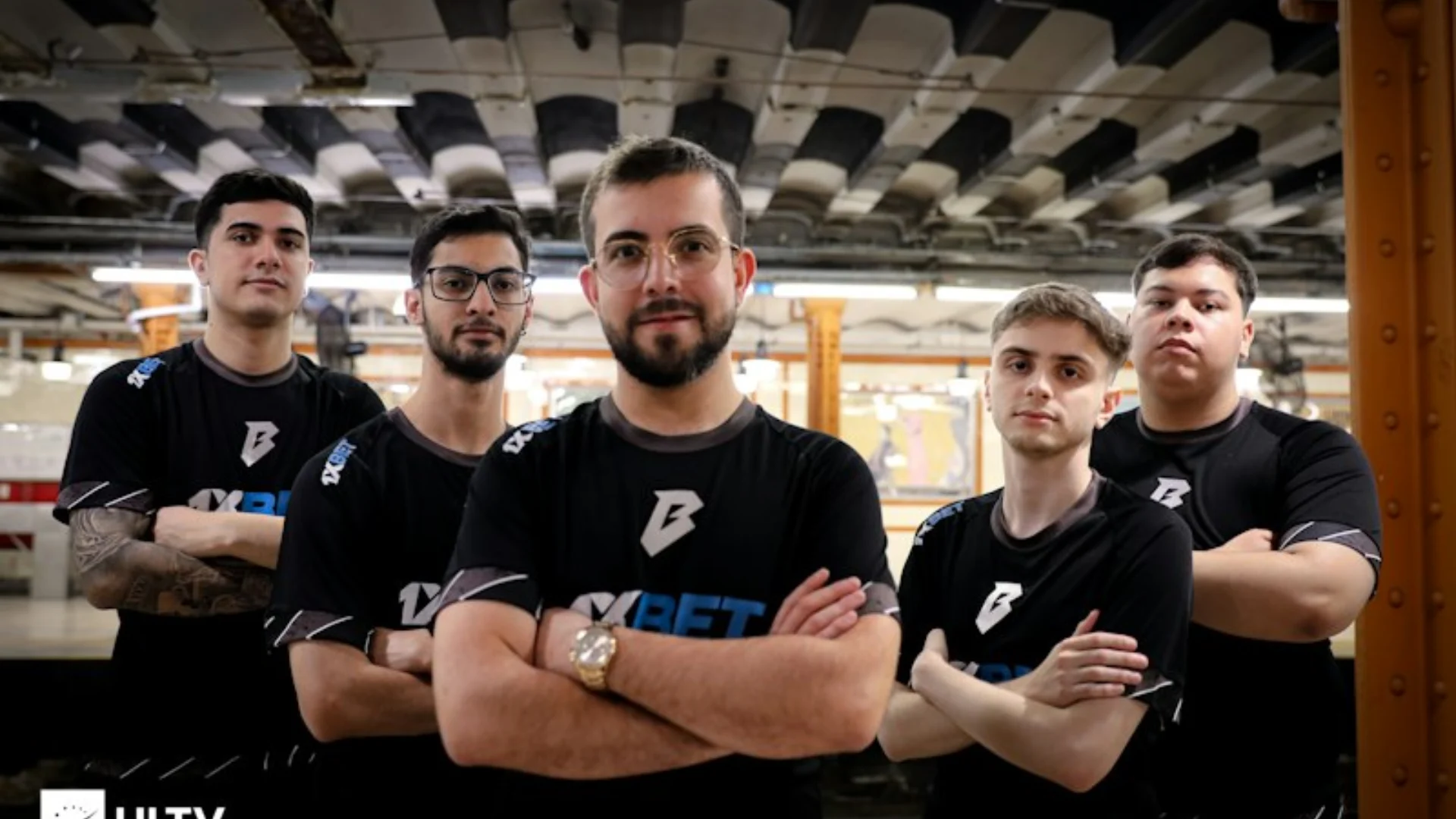 Five BESTIA Counter-Strike 2 players pose together wearing black team jerseys.