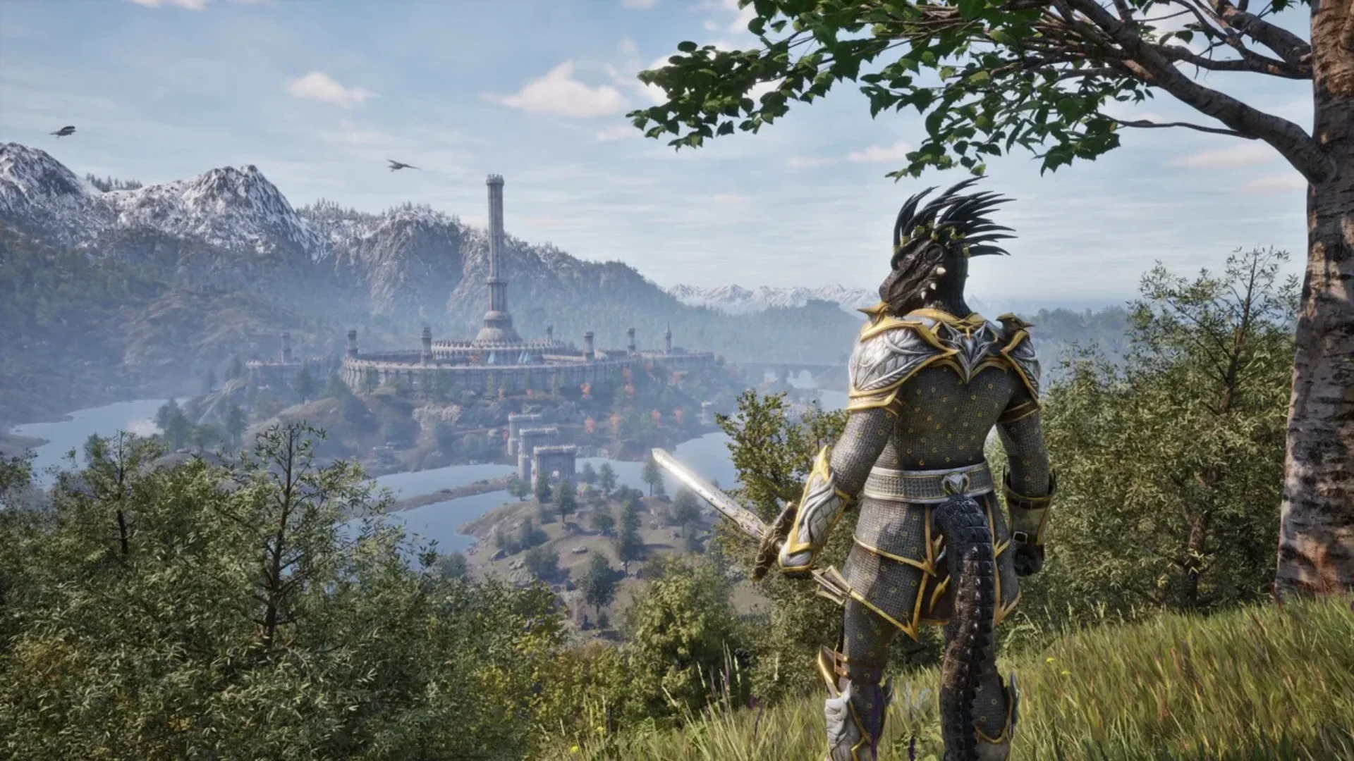 An armored warrior stands before a large fiery portal in Oblivion Remastered artwork.