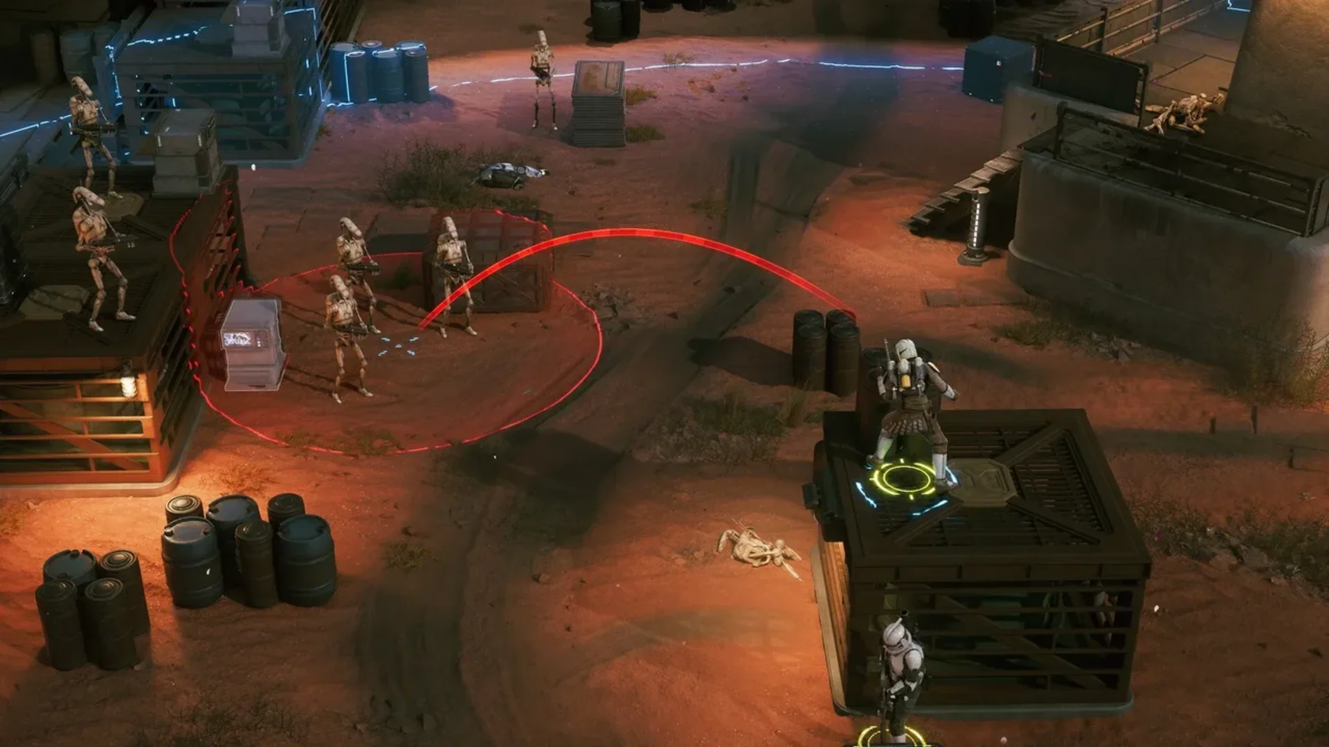 Clone troopers face battle droids during a tactical encounter in Star Wars Zero Company.