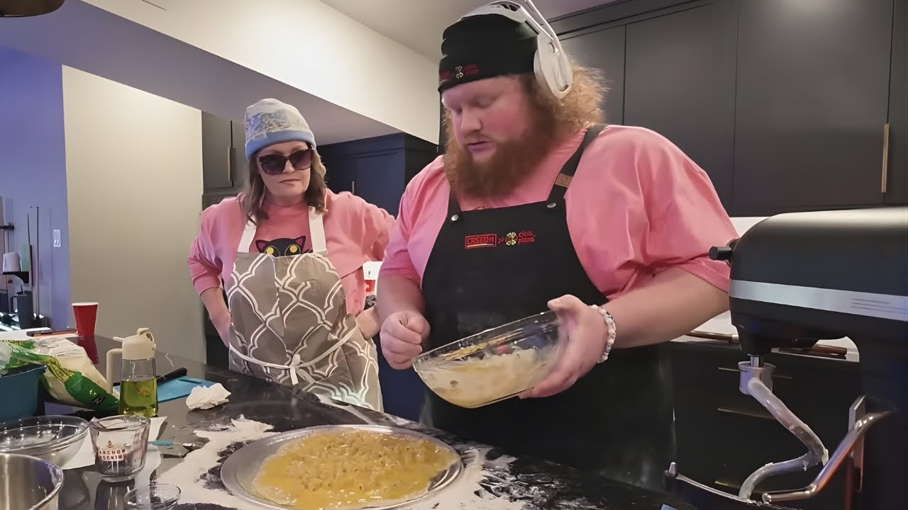 CaseOh cooking in a kitchen during a stream while preparing food with mom.