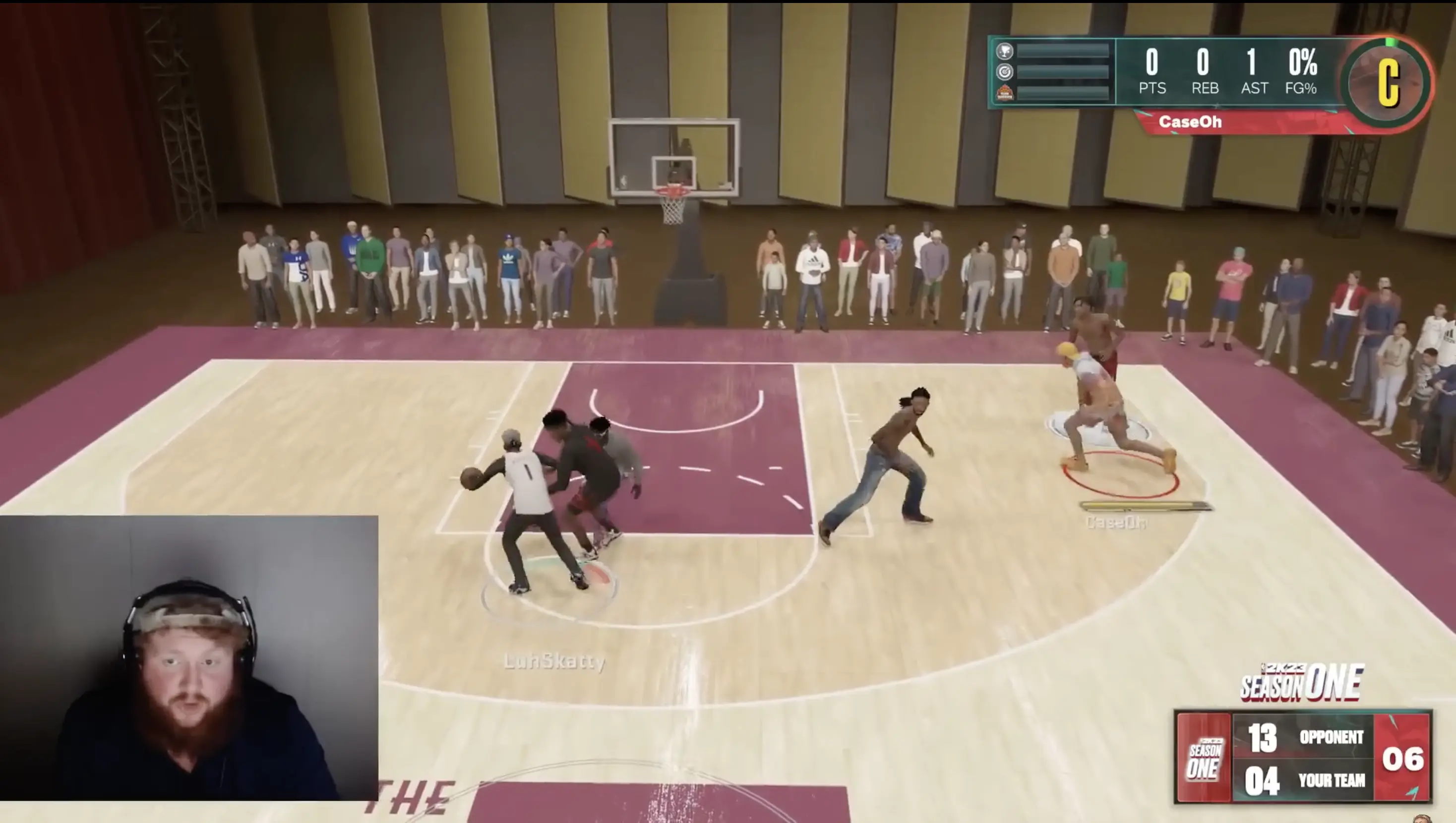 CaseOh streaming NBA 2K gameplay with his facecam visible in the corner.